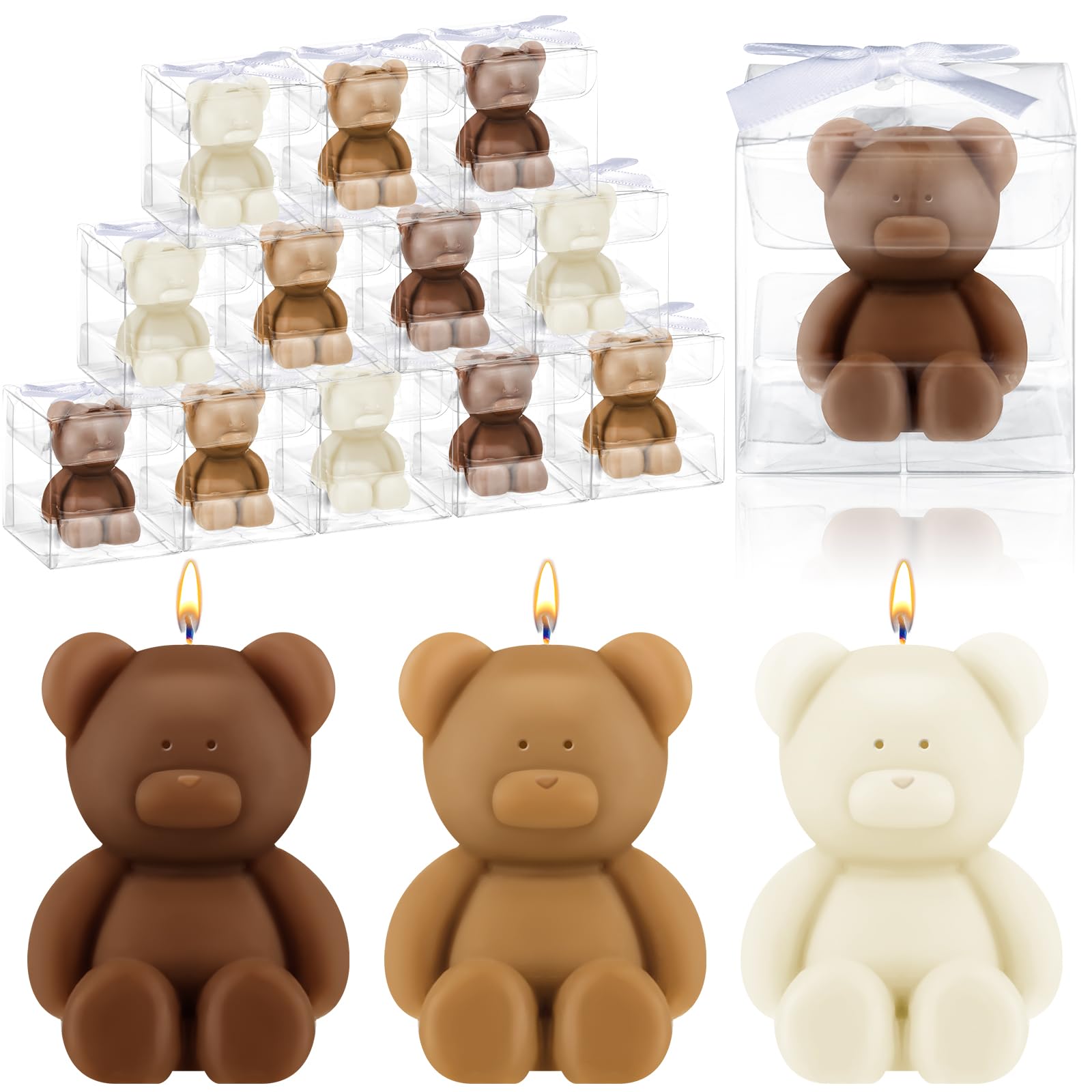 Hoolerry 30 Pcs Baby Shower Favors Bear Candles Favors with 30 Boxes Bear Shaped Candles Handmade Mini Bear Candles Bulk for Bab
