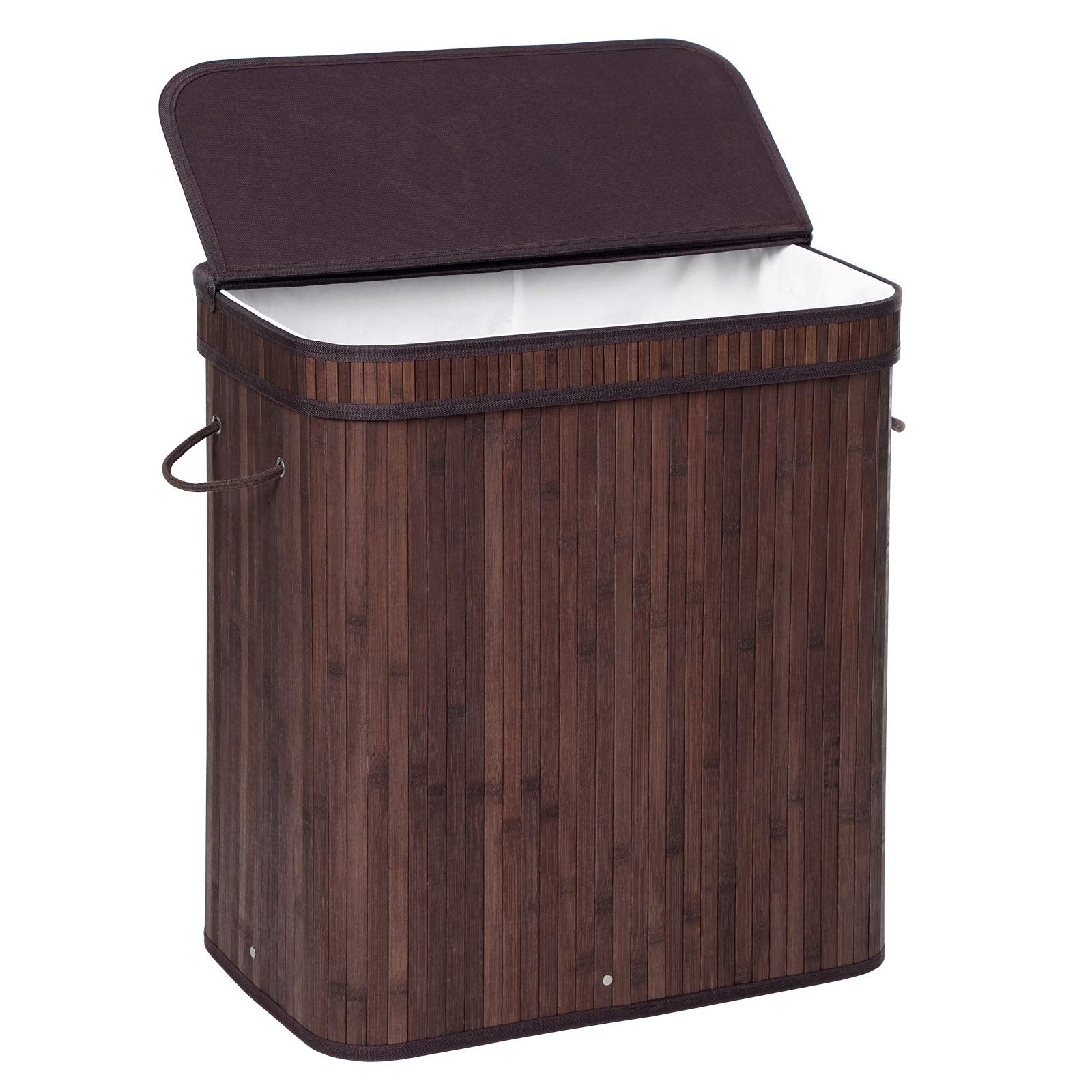 SONGMICS Laundry Hamper with Lid, Bamboo Launry Basket with Handles, Foldable Storage Basket for Laundry Room, Bedroom, 100L, Br