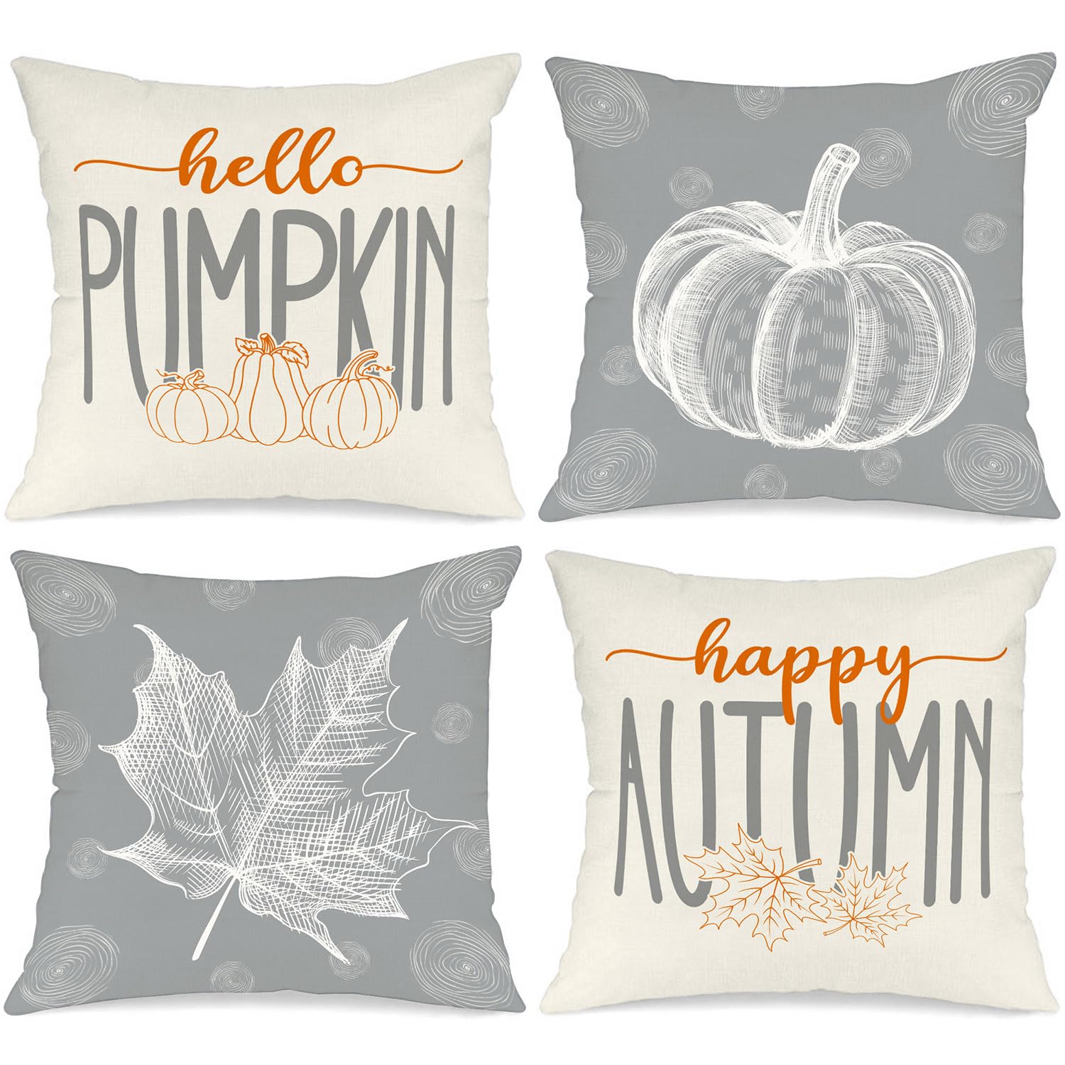 Ywlake 14X14 Fall Pillow Covers Set Of 4, Hello Pumpkin Decorative Holiday 14 X 14 Autumn Cushion Covers Thanksgiving Pillow Cas