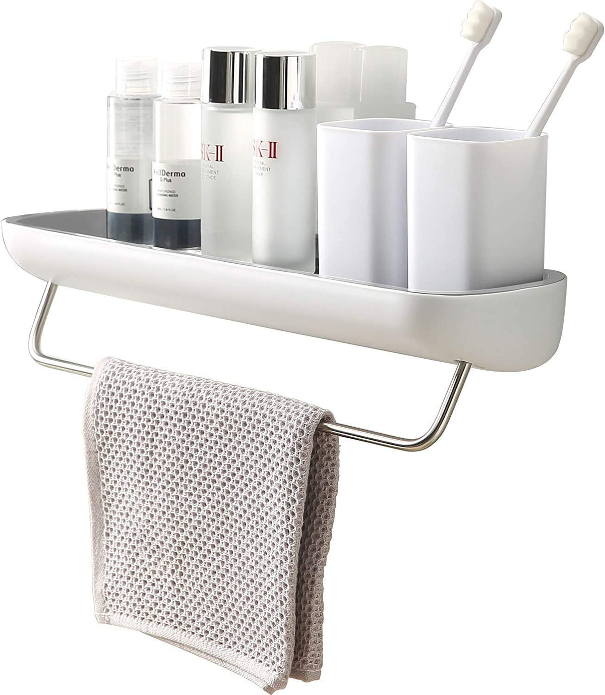 TORMUND Self Adhesive Bathroom Shelf Shower Caddy Kitchen Storage Rack with Towel Bar Kitchen Storage Basket Bathroom Shelves St