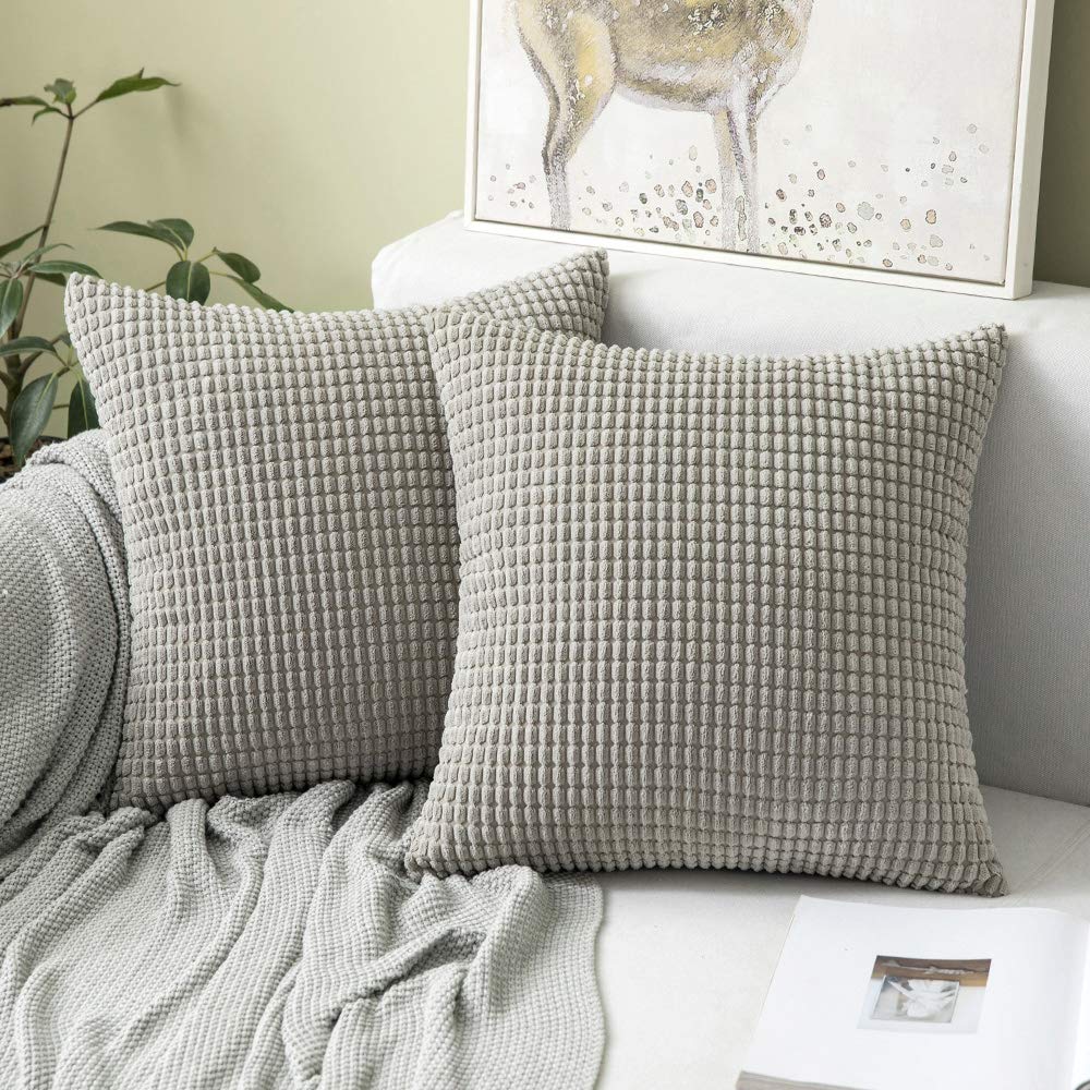 Miulee Pack Of 2 Decorative Throw Pillow Covers Soft Corduroy Solid Cushion Case Light Gery Pillow Cases For Couch Sofa Bedroom