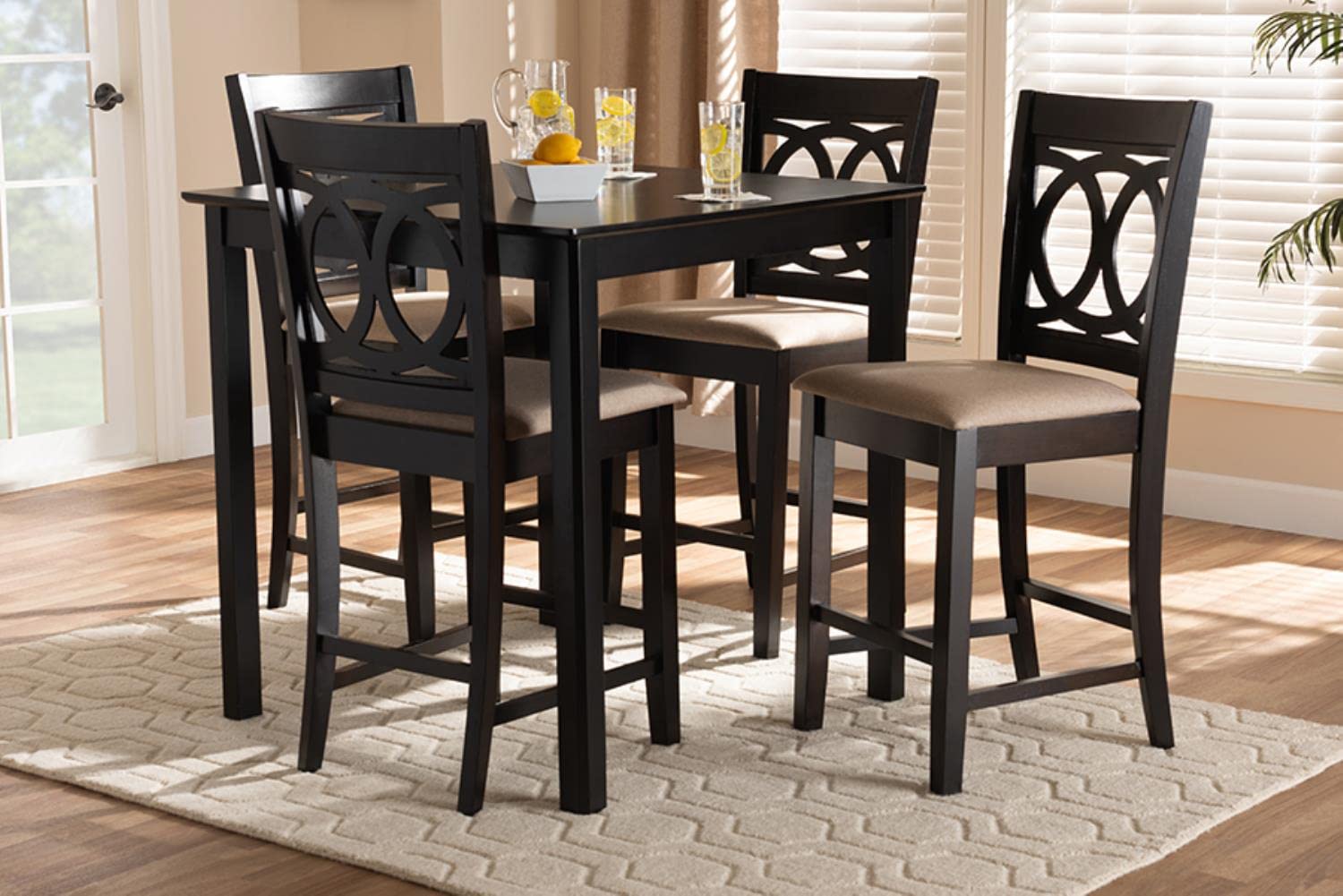 Baxton Studio Lenoir Modern and Contemporary Sand Fabric Upholstered Espresso Brown Finished 5-Piece Wood Pub Set