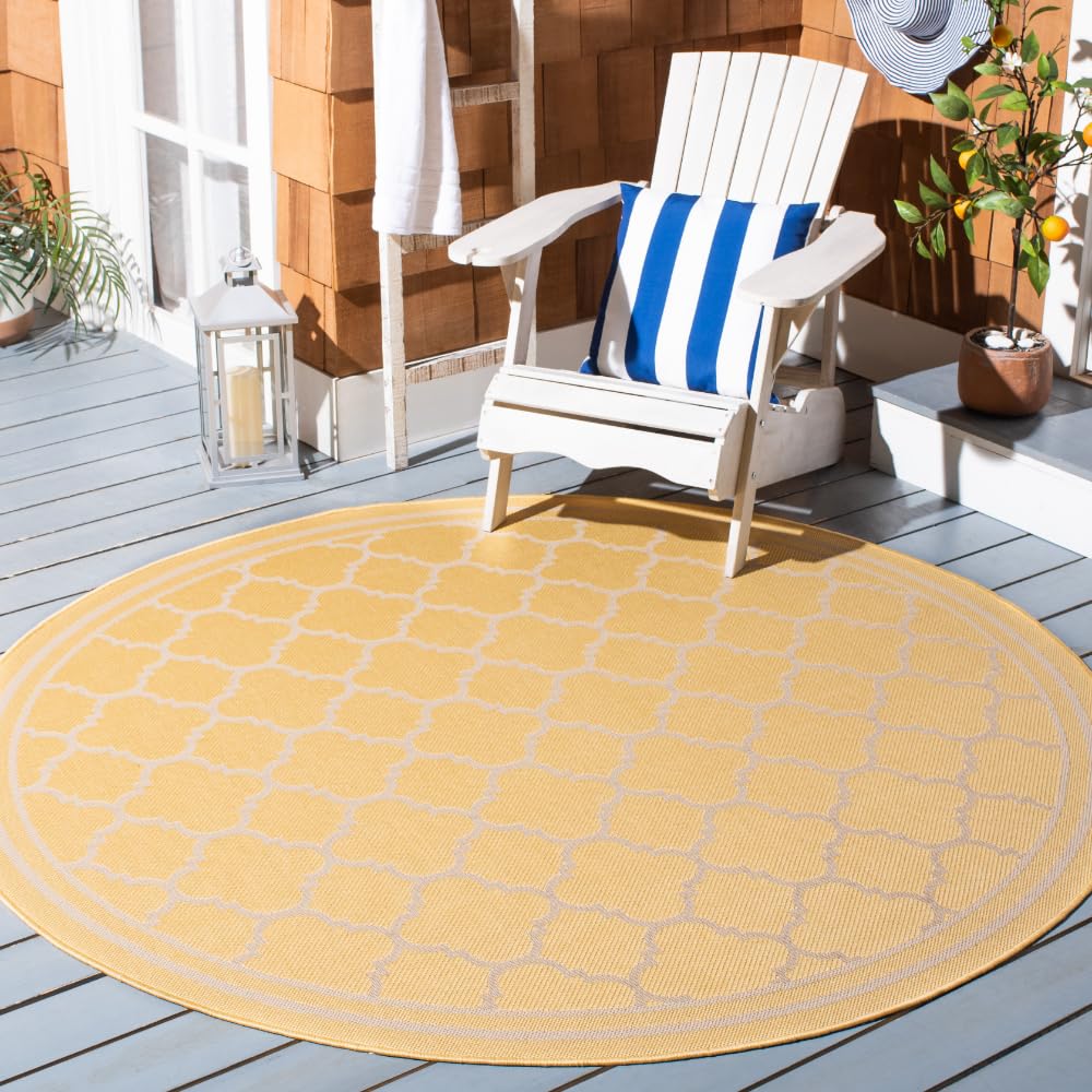 Safavieh Courtyard Collection Area Rug - 6'7' Round, Gold & Beige, Non-Shedding & Easy Care, Indoor/Outdoor & Washable-Ideal For Patio, Backyard, Mudroom (Cy6918-30621)