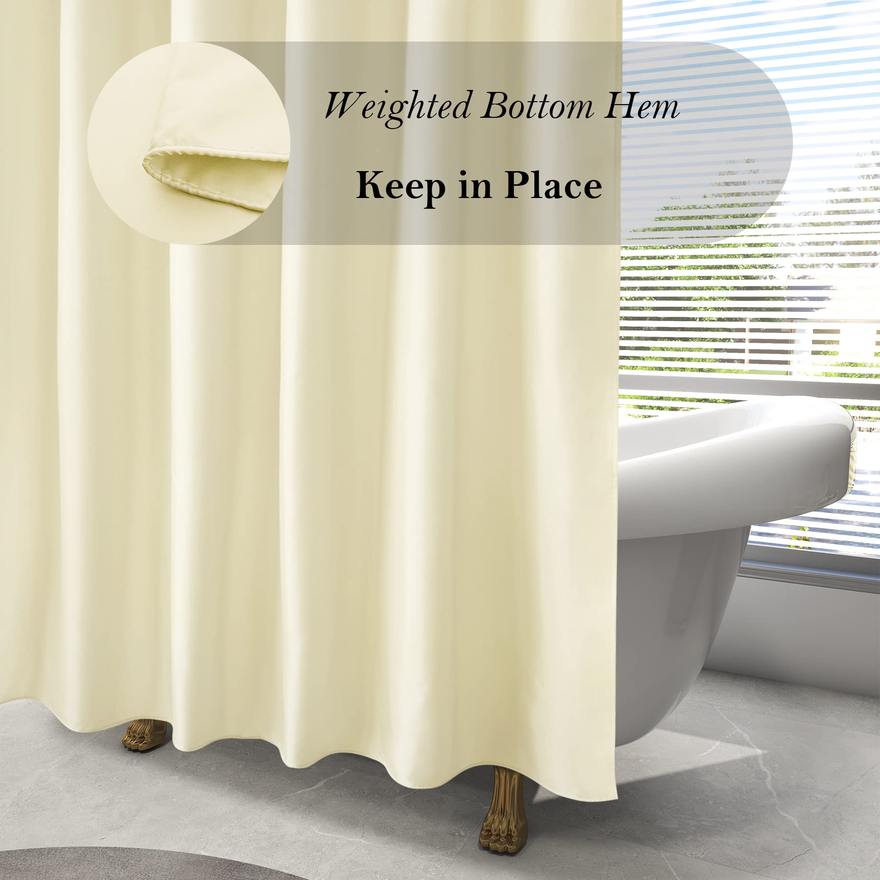 Aoohome Shower Curtain Liner, Fabric Bathroom Curtain With Hooks For Hotel, Weighted Hem, Water Repellent, Beige, 72 X 75 Inch