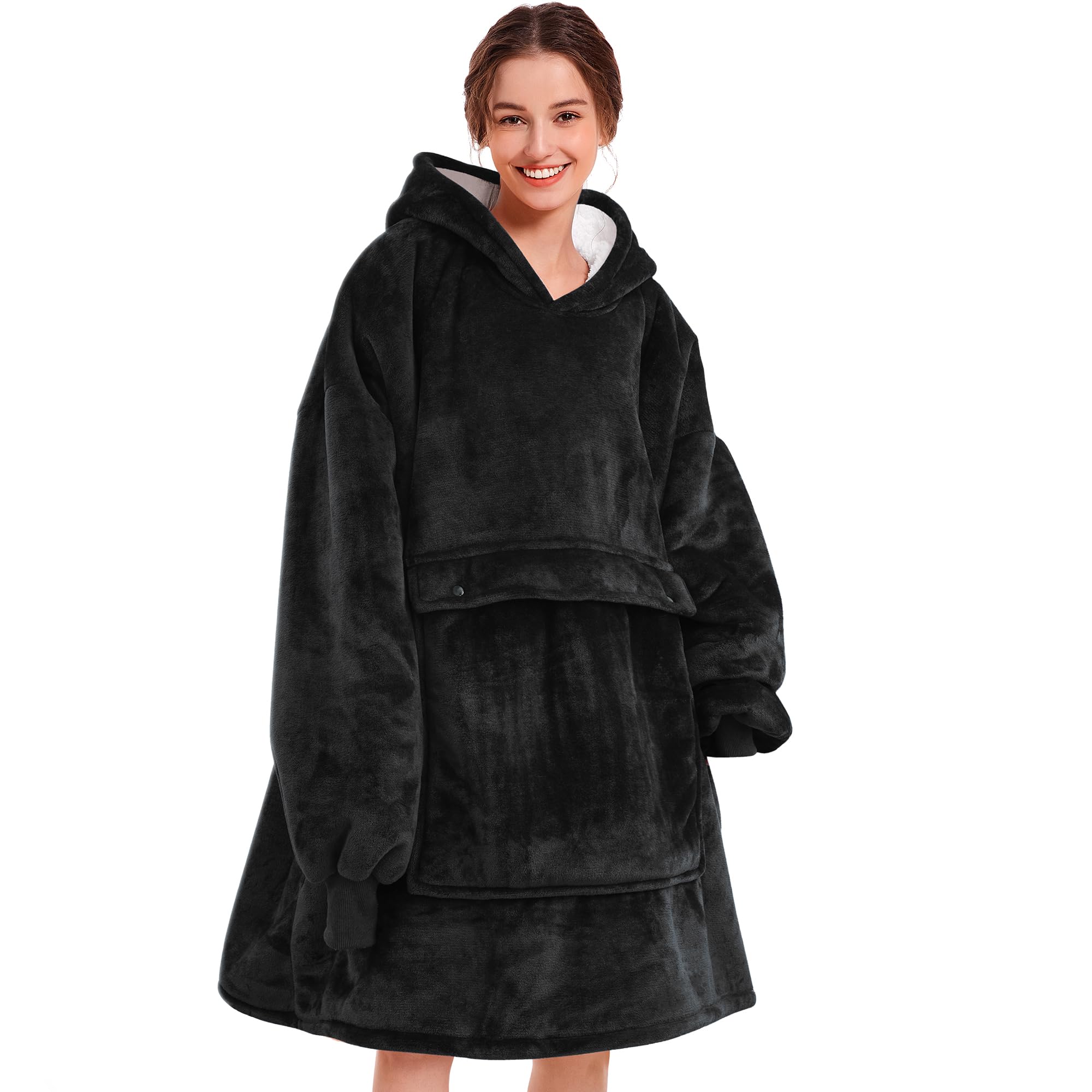 Blanket Hoodie Women & Men,Premium Sherpa Fleece Oversized Hoodie Blanket With Giant Pocket For Women,Super Cozy And Big Wearabl