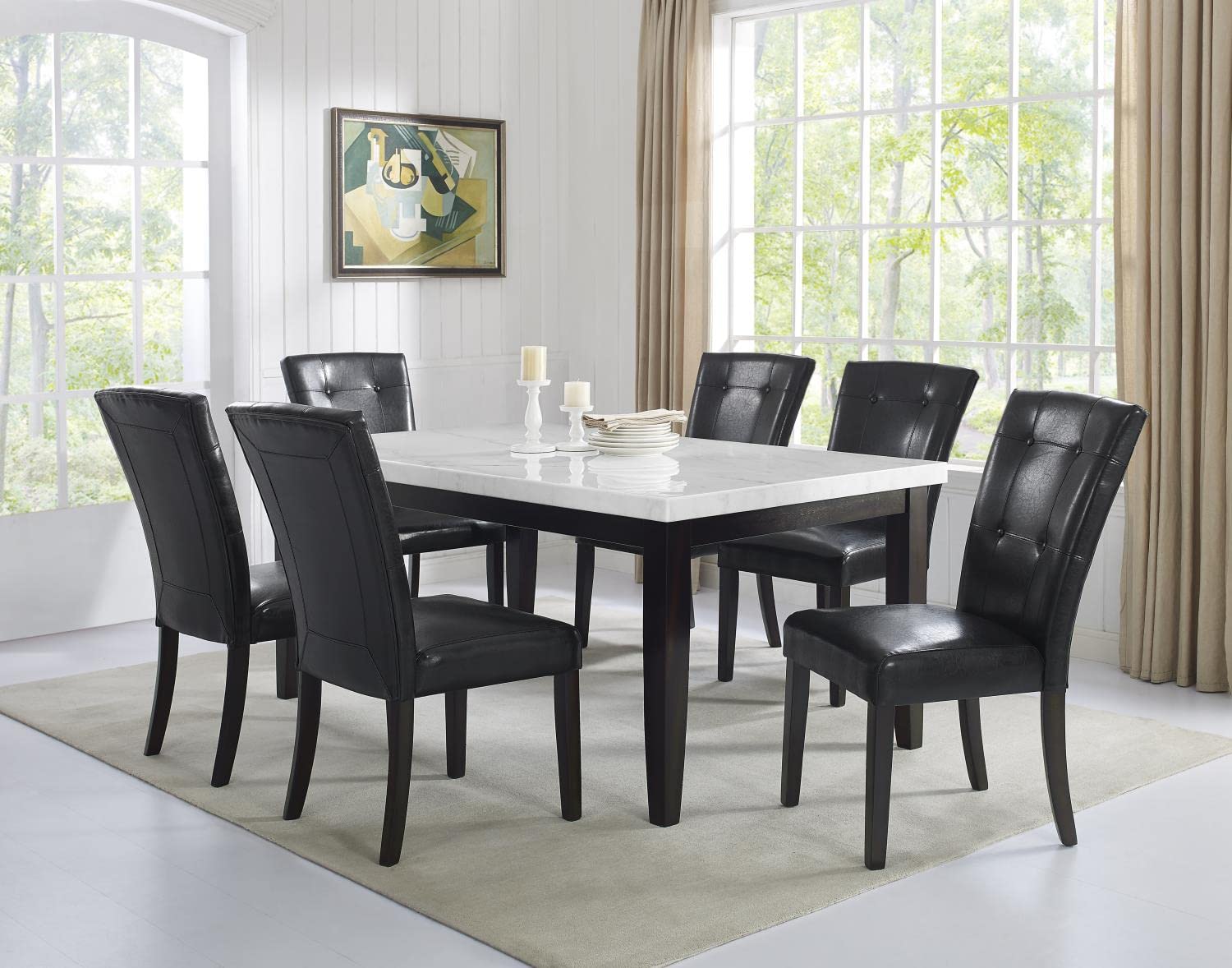 Steve Silver Francis Rectangular White Marble Dining Table FC500MTL