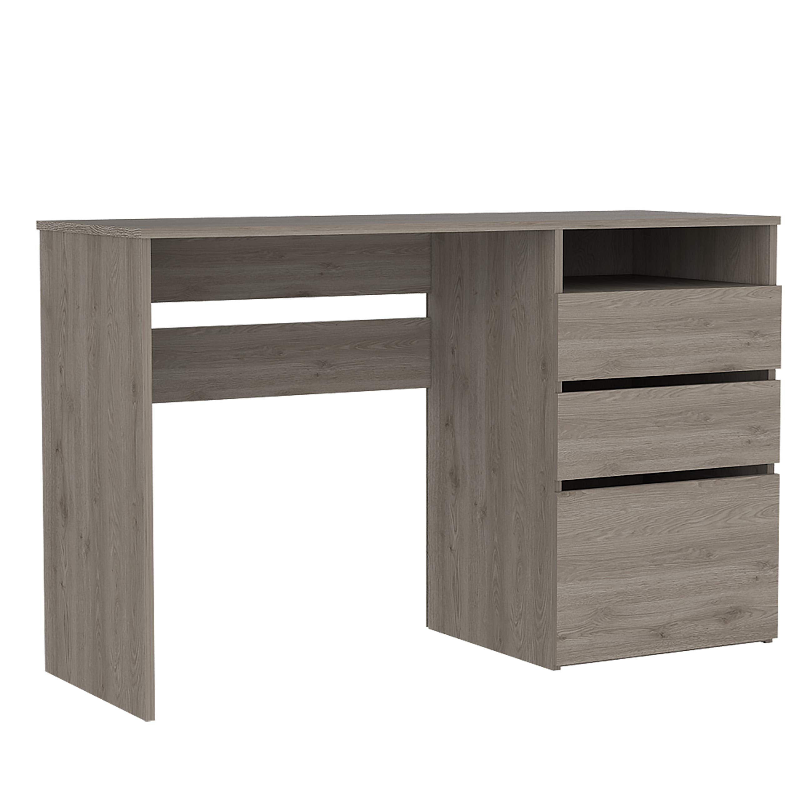 Kenai Computer Desk with 3 Drawers and Open Shelf, Light Gray