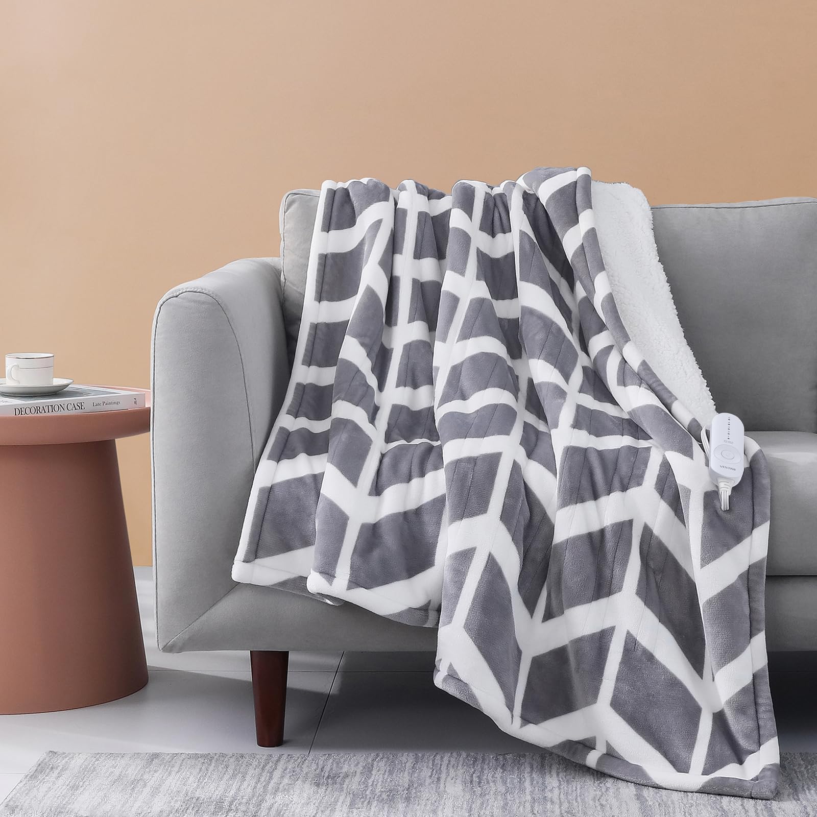 Ventimi Electric Blanket Heated Throw, 50' X 60' Heated Blanket With 5 Heat Levels & 3 Hours Auto Off, Fast Heating Blanket Wi