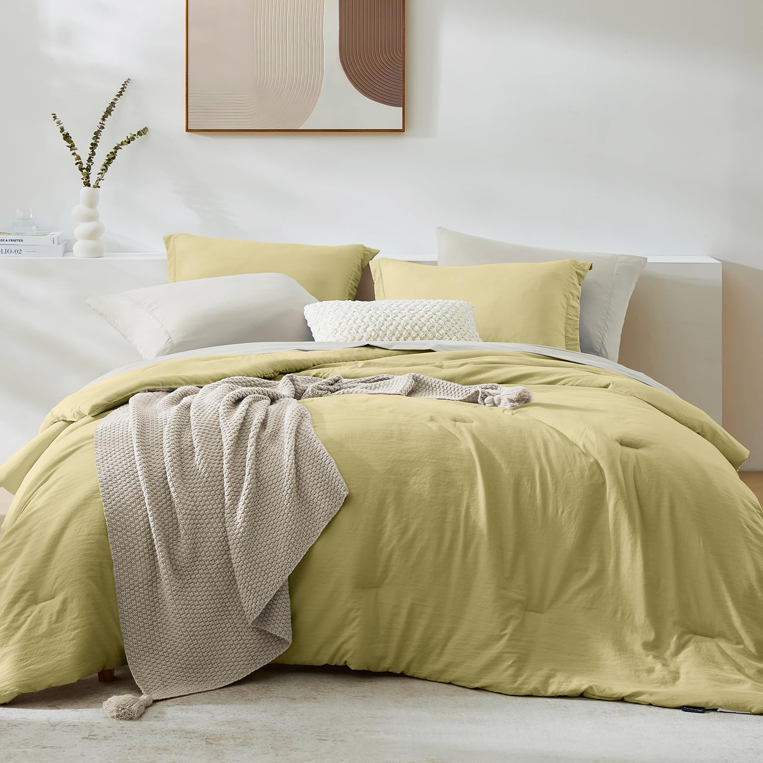 Wrensonge King Comforter Set, 7 Pieces Hemp Soft Bed In A Bag King With Fitted Sheet, Flat Sheet, 2 Pillow Shams, And 2 Pillowca