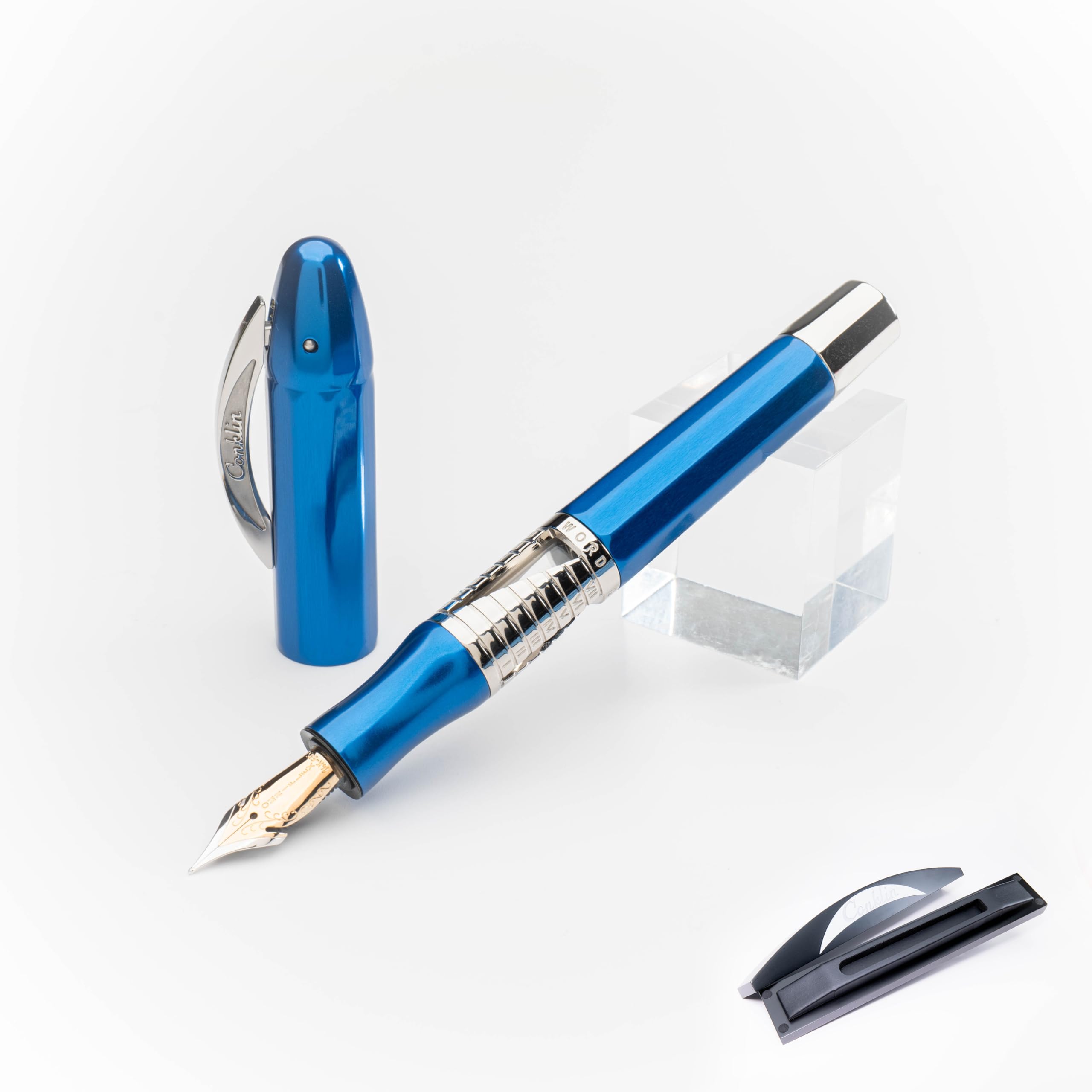 Conklin Nozac Classic 125 Anniversary Fountain Pen Limited Edition (Blue/Chrome Trim) - 14K Omniflex Nib