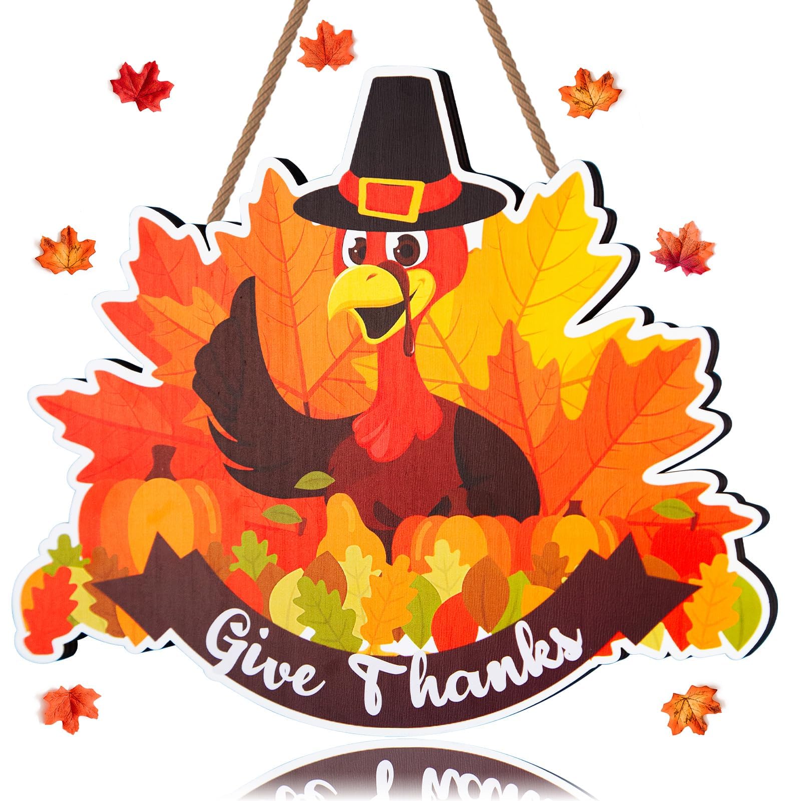 Thanksgiving Decorations for Front Door, Wooden Welcome Sign for Fall Decor, Hanging Turkey Autumn Sign for Harvest Home Farmhou