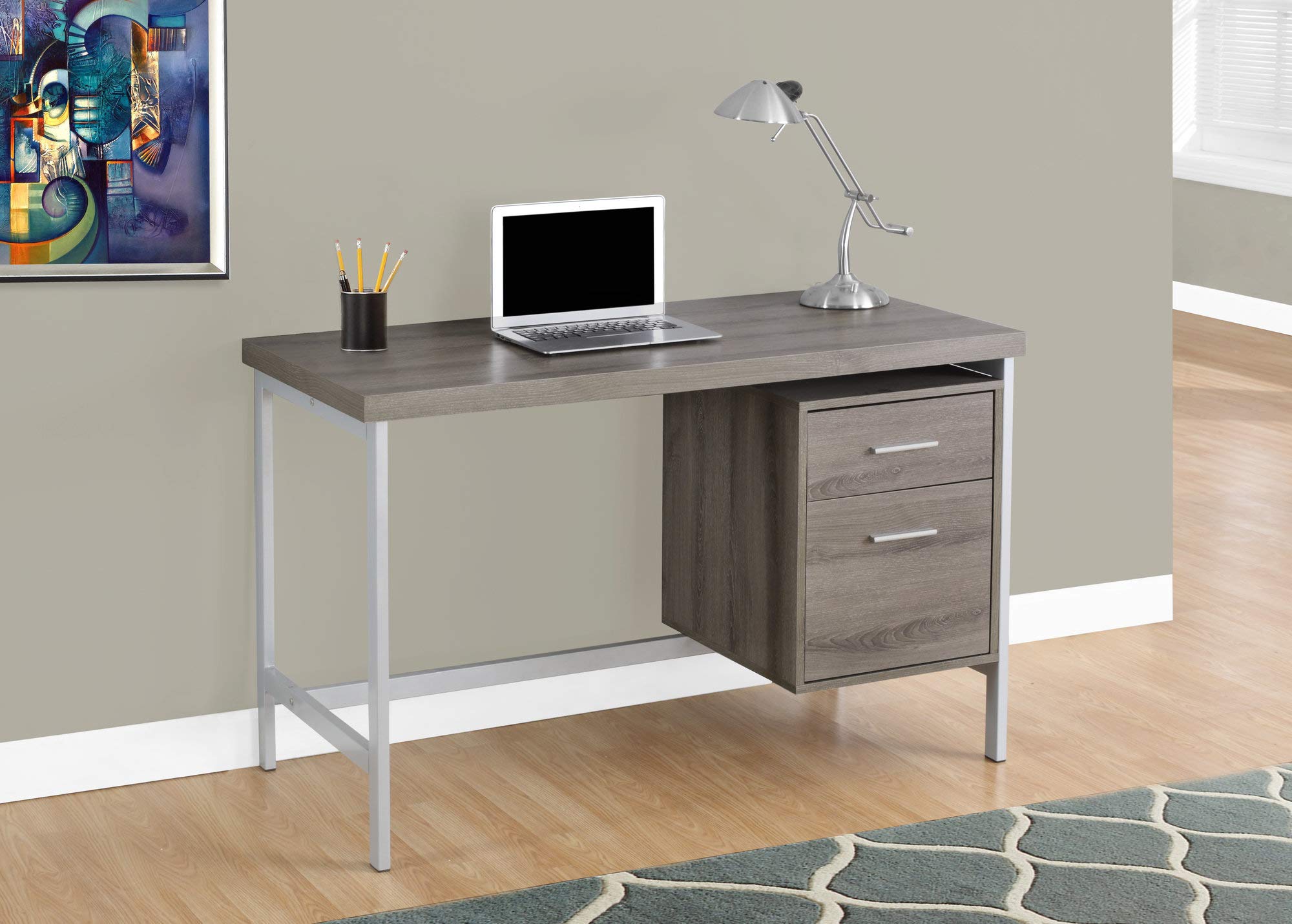 Monarch Specialties Contemporary Laptop Table With Drawer And File Cabinet Home & Office Computer Desk-Metal Legs, 48&quot; L, Dark Taupe-Silver