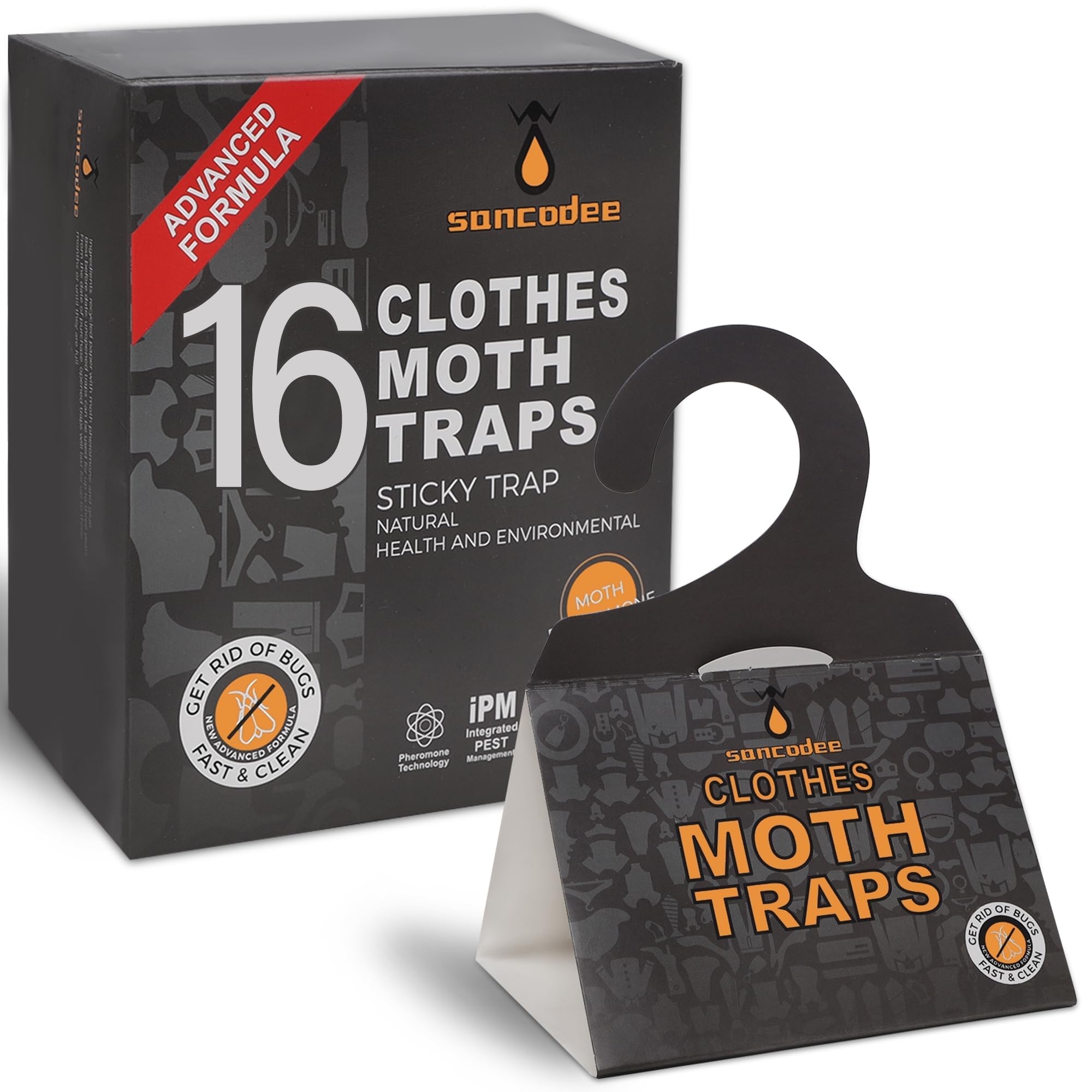 Sancodee 16 Pack Clothes Moth Traps with Natural Pheromones, Hanging Glue Trap Clothing Moth Prevention Trap, Moth Trap Sticky B