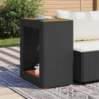 vidaXL Patio Side Table - Poly Rattan & Acacia Wood - Black/Brown - 23.6"x15.7"x29.5" - Garden, Backyard, Patio Furniture