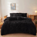 Ultra Soft Black Faux Fur 3 Piece Queen Comforter Set - Plush Fluffy Bedding With Duvet Cover And 2 Pillowcases
