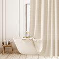 Ggaimwf Boho Plaid Shower Curtain Farmhouse Striped Polyester-Linen Fabric Shower Curtains For Bathroom, Rustic Neutral Bathroom