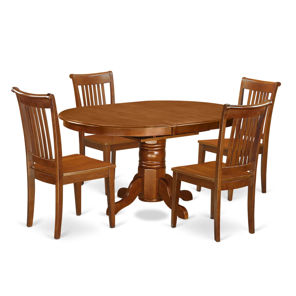 East West Furniture AVPO5-SBR-W Avon 5 Piece Room Set Includes an Oval Kitchen Table with Butterfly Leaf and 4 Dining Chairs, 42x60 Inch