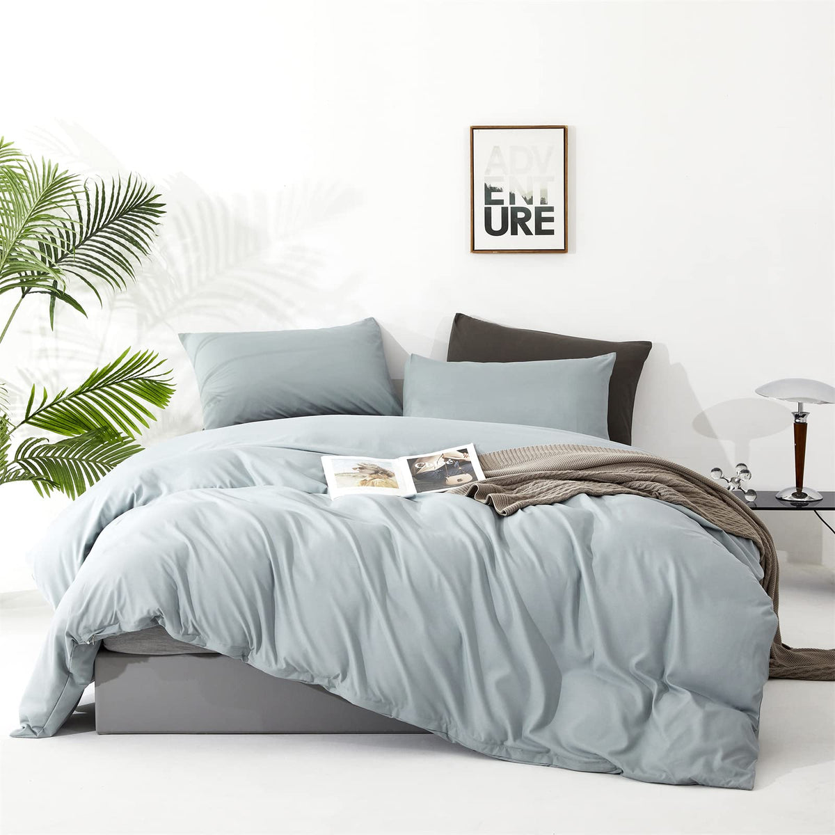 Karever Dusty Blue Comforter Set King Size Blue Comforter 3 Pieces Blue Color King Comforter Bedding Set Women Solid Blue King B