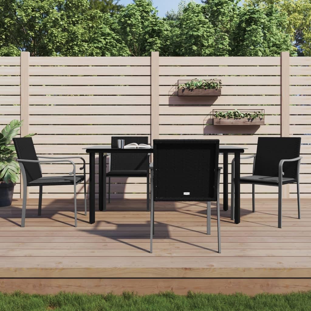 vidaXL 5-Piece Patio Dining Set with Cushions, Weather-Resistant PE Rattan and Stable Steel Frame, Tempered Glass Tabletop, Comfortable Seating for Patio, Garden, Outdoor Living Space