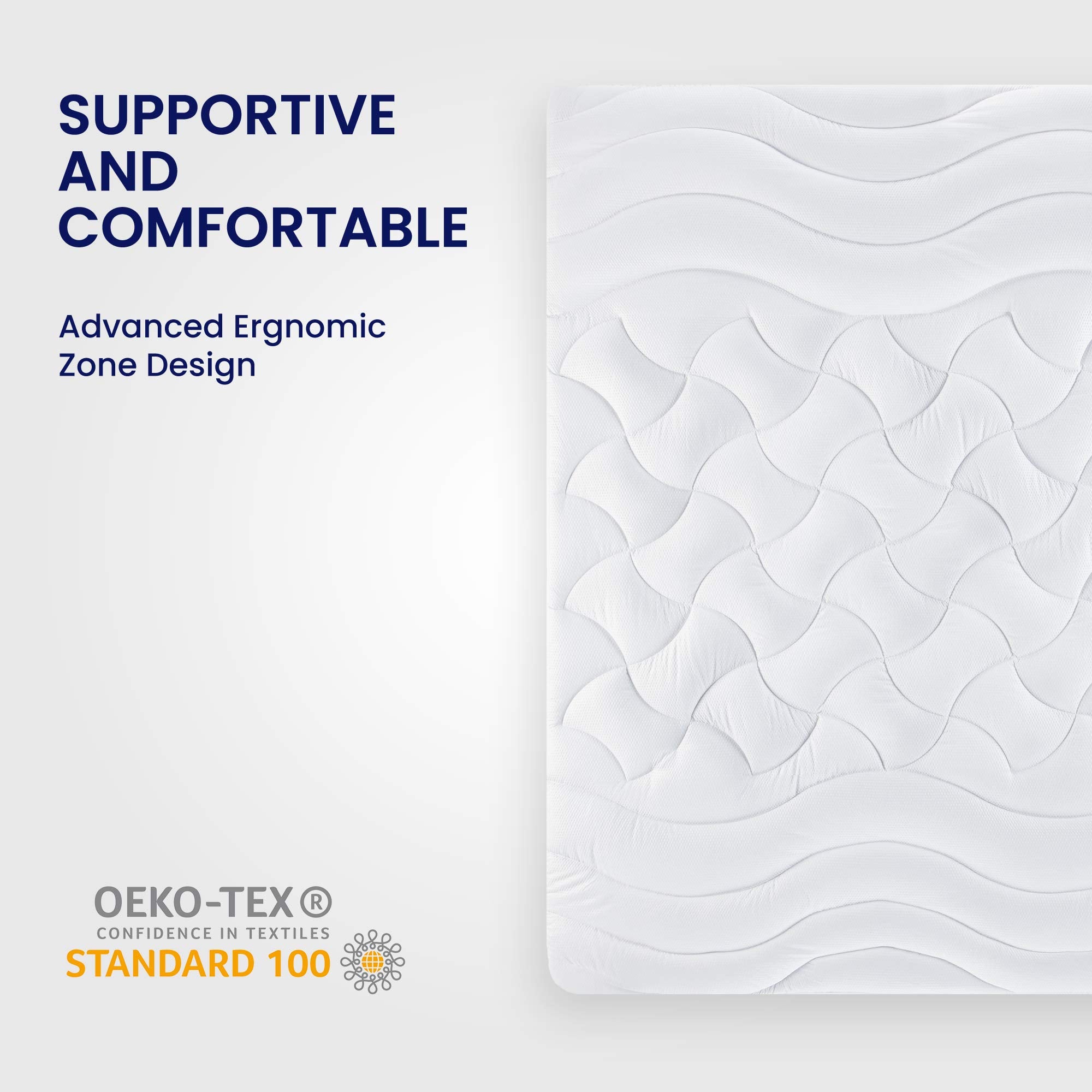 Sleep Zone Cooling Mattress Topper Twin Xl For Single Bed, Premium Zoned Quilted Mattress Pad, Fitted Mattress Protector Cover, Machine Wash Durable, Deep Pocket 8-21 Inch (White, Twin Xl)