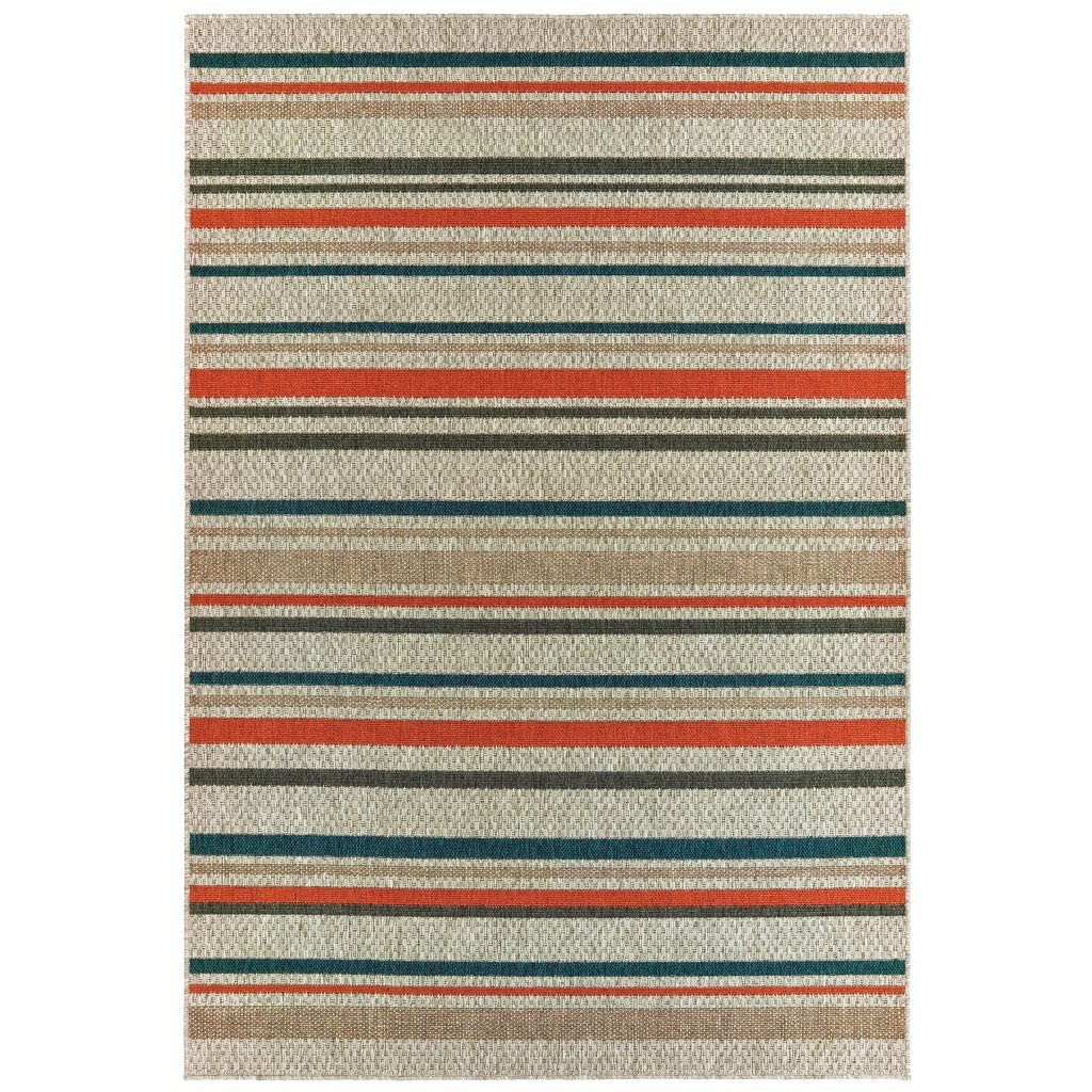 HomeRoots 5' x 7' Blue and Gray Striped Indoor Outdoor Area Rug