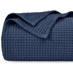 Phf 100% Cotton Waffle Weave Blanket Twin Size 66'X90'-Lightweight Washed Soft Breathable Blanket For All Season-Perfect Blanket Layer For Couch Bed Sofa -Elegant Home Decoration - Dark Navy