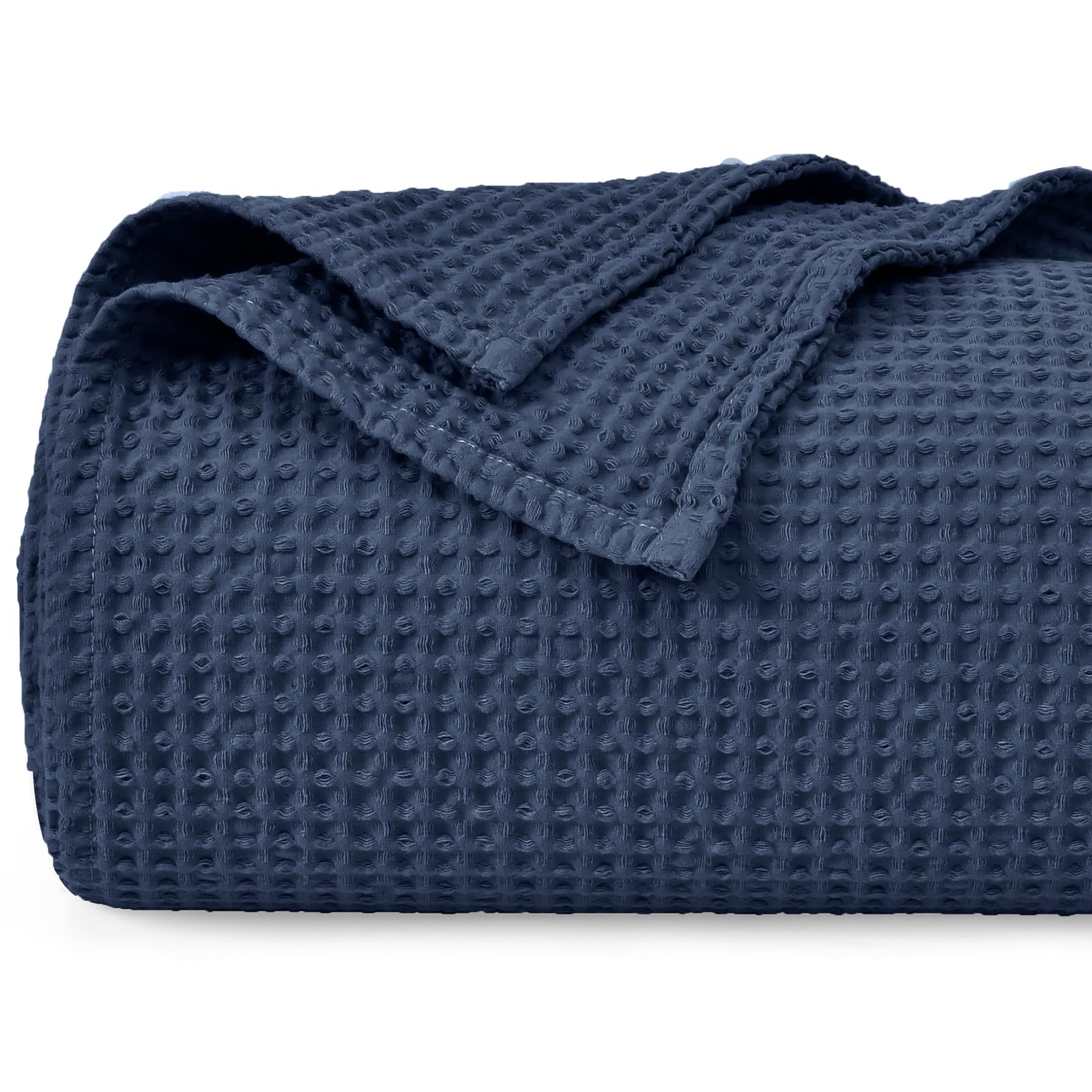 Phf 100% Cotton Waffle Weave Blanket Queen Size 90'X90'-Lightweight Cozy Washed Soft Breathable Throw - Perfect Layer For Couch Bed Sofa-Elegant Aesthetic Home Decoration Gift - Dark Navy