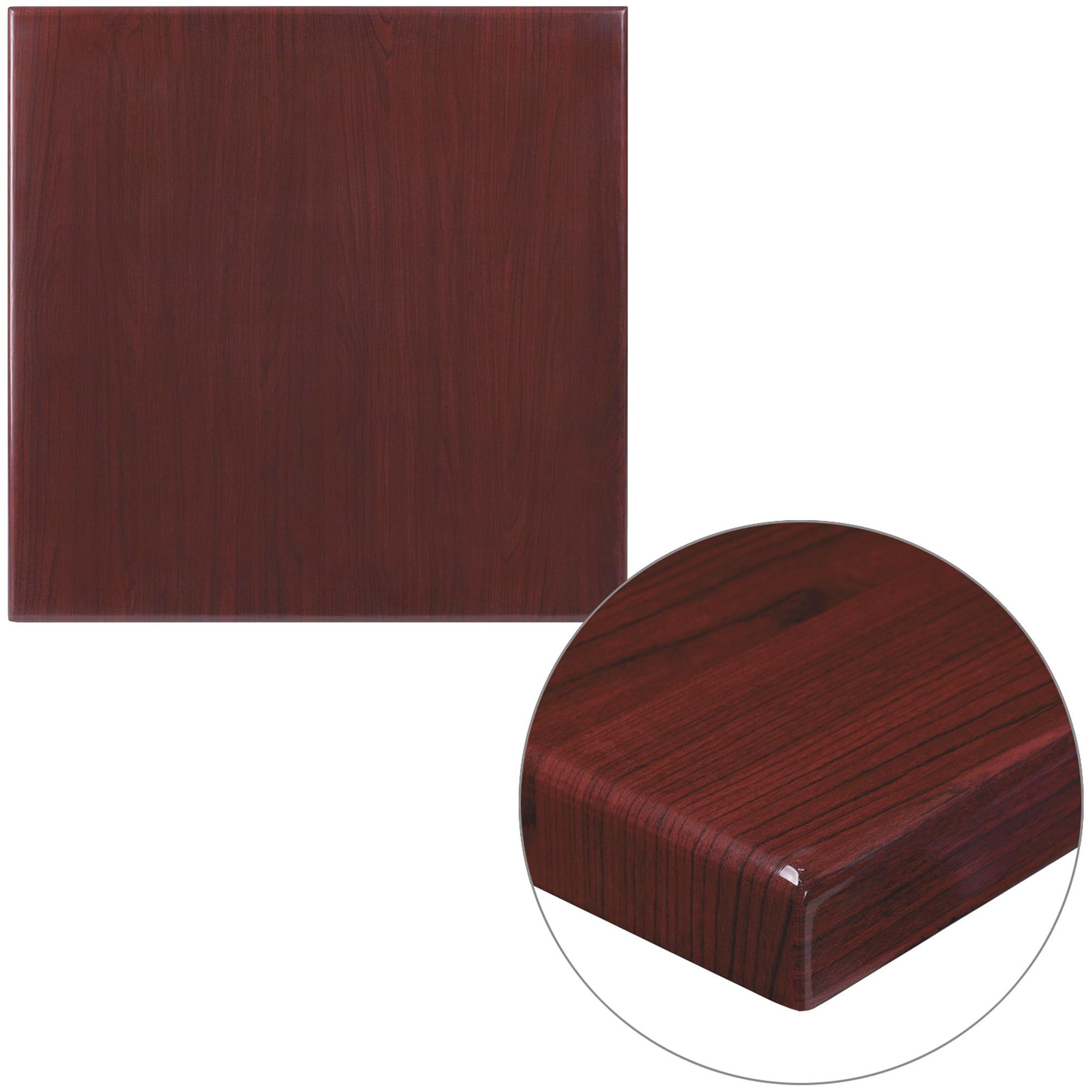 Flash Furniture Glenbrook 24'' Square High-Gloss Mahogany Resin Table Top with 2'' Thick Drop-Lip