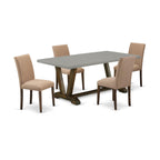 East West Furniture V797Ab747-5 5 Piece Modern Dining Table Set Includes A Rectangle Wooden Table With V-Legs And 4 Light Sable Linen Fabric Parsons Dining Chairs, 40X72 Inch, Multi-Color