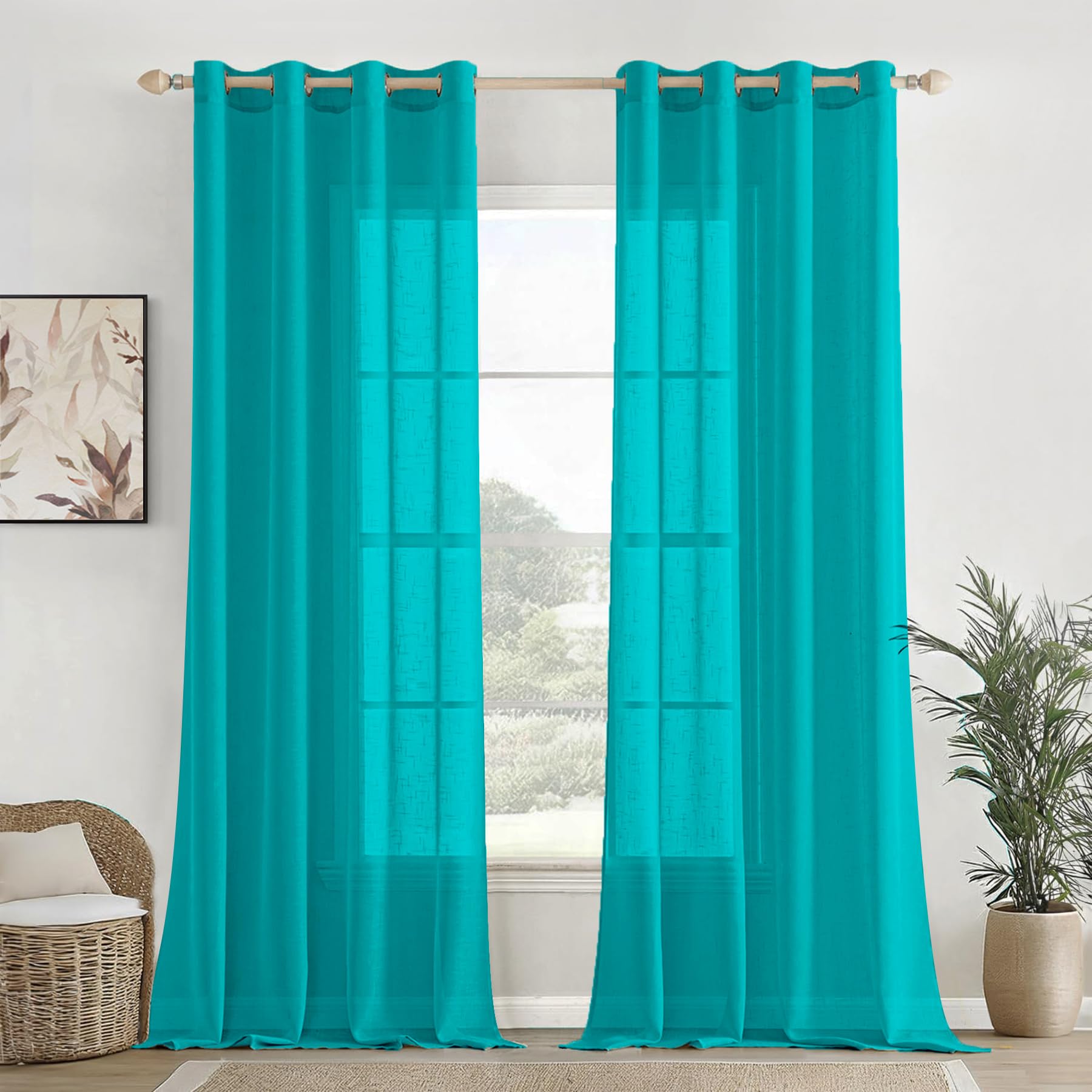 Homemonde Solid Sheer Curtain Pack Of 4 Window 5 Feet, Linen Textured Plain Sheer Window Curtain For Home Decor, Hangs Elegantly