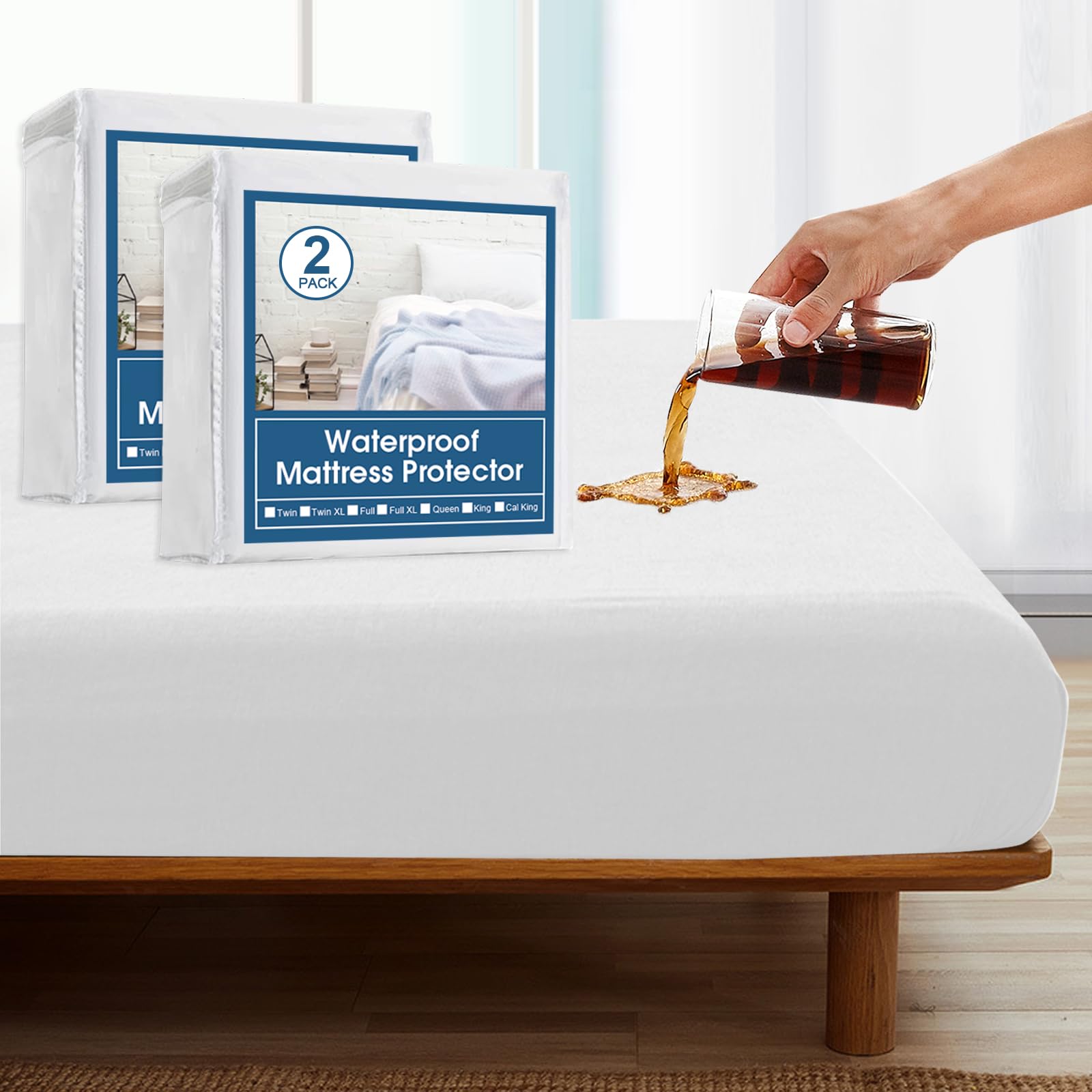 2 Pack Twin Mattress Protector Waterproof Mattress Pad Cover For Kids Soft & Breathable Noiseless Fits Up -14'' Depth, Skin-Frie