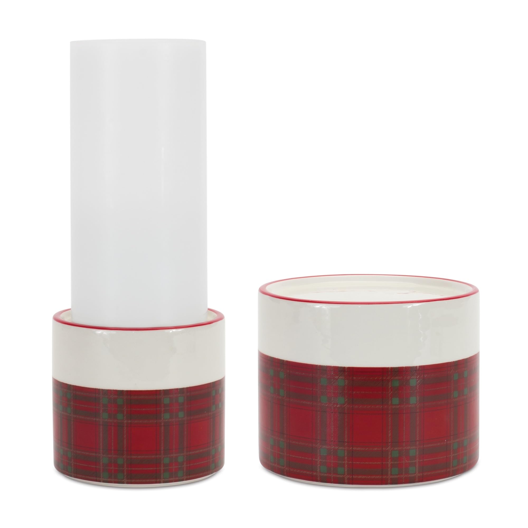 Ceramic Plaid Candle Holder (Set Of 2)