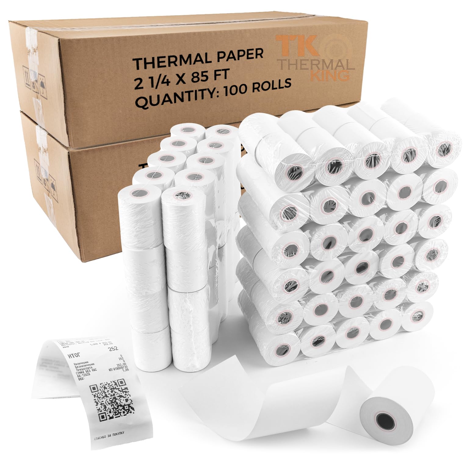 Tk Thermal King (200 Rolls) 2 1/4' 85' Feet White Thermal Paper Cash Register Pos Receipt, Fits All Credit Card Terminal Credit