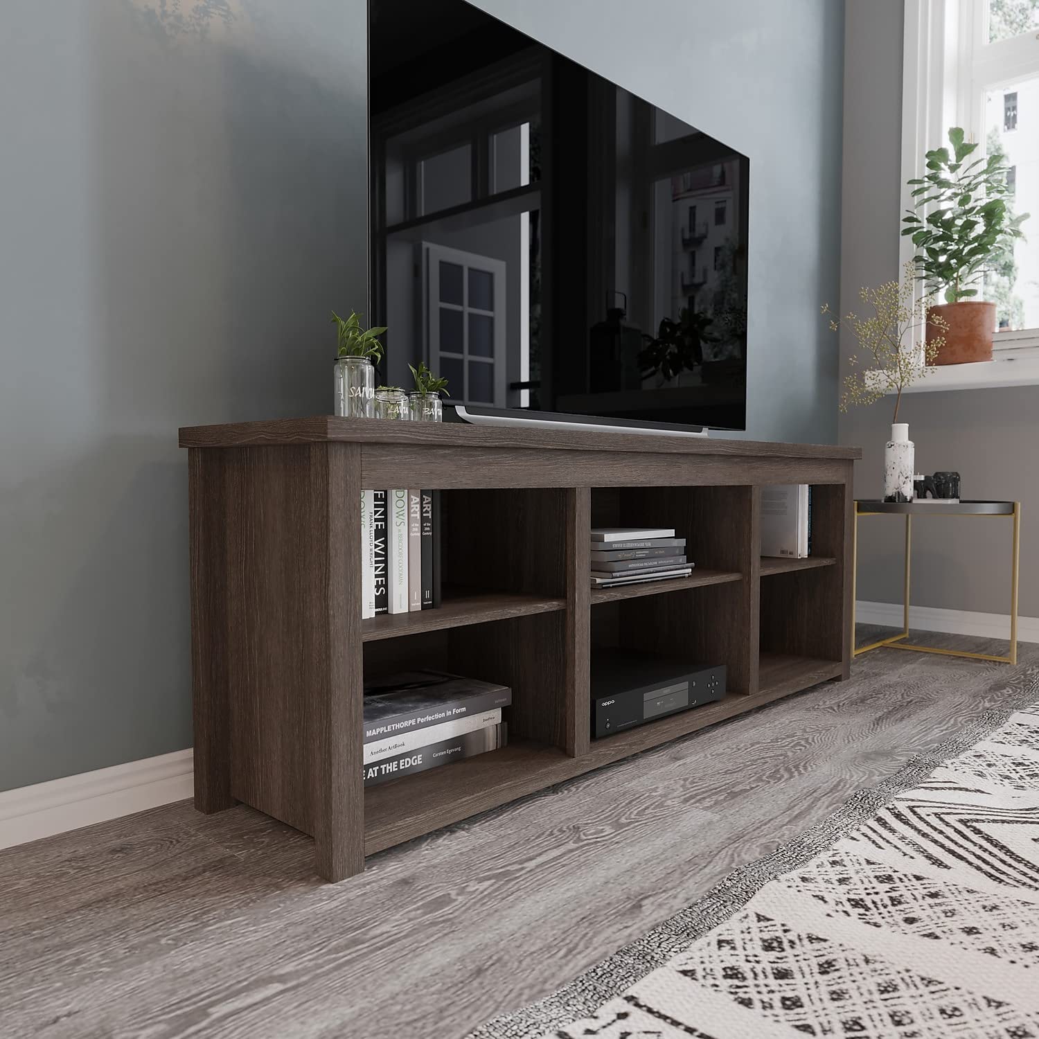 Flash Furniture Kilead TV Stand for up to 80&quot; TVs - Modern Espresso Finish - 65&quot; Engineered Wood Framed Media Console - 6 Open Storage Compartments