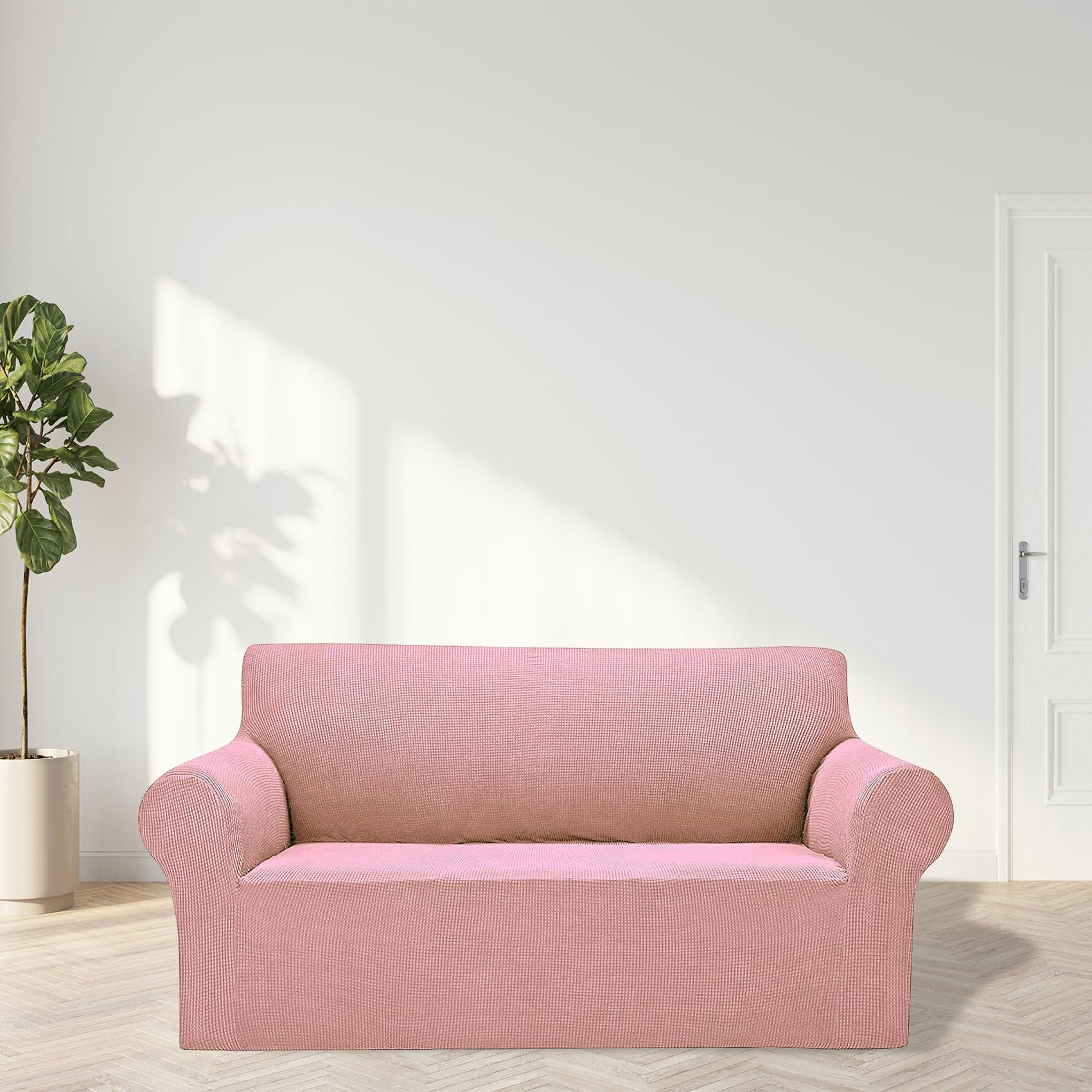 2025 New Stretch Loveseat Sofa Slipcovers Couch Cover For 2 Cushion Furniture Protector Sofa Covers With Elastic Bottom Jacquard Fabric Small Checks For Pets, Kids - Dusty Pink