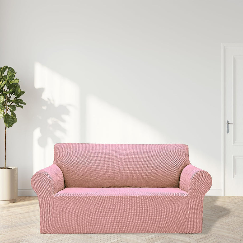 2025 New Stretch Loveseat Sofa Slipcovers Couch Cover For 2 Cushion Furniture Protector Sofa Covers With Elastic Bottom Jacquard Fabric Small Checks For Pets, Kids - Dusty Pink