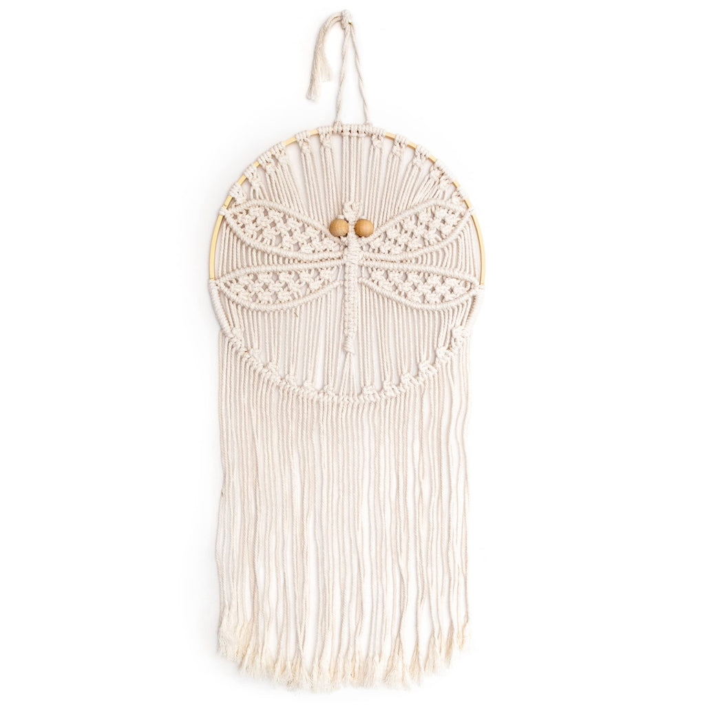 Solid Oak Macrame Wall Hanging Dragonfly