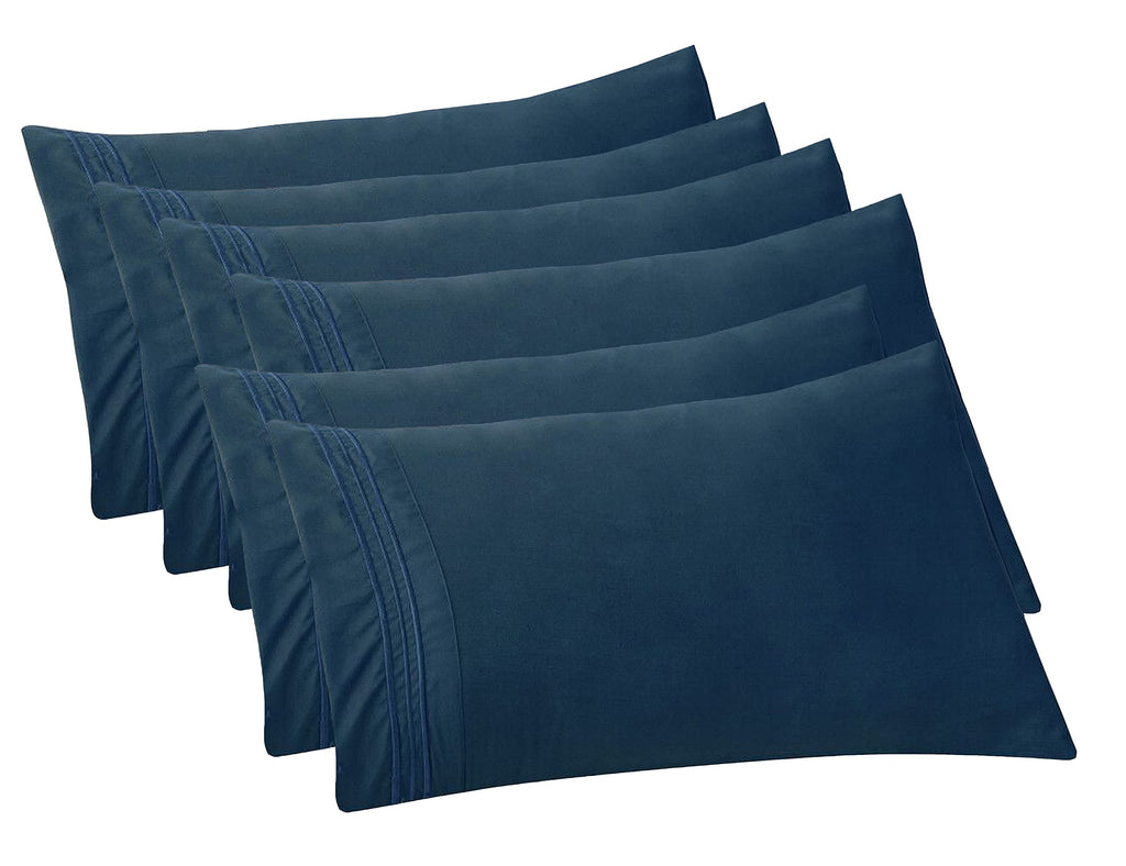 Elegant Comfort 6-Pack Solid Pillowcases 1500 Thread Count Egyptian Quality - Easy Care, Smooth Weave, Wrinkle And Stain Resistant, Easy Slip-On, 6-Piece Set, King Pillowcase, Navy