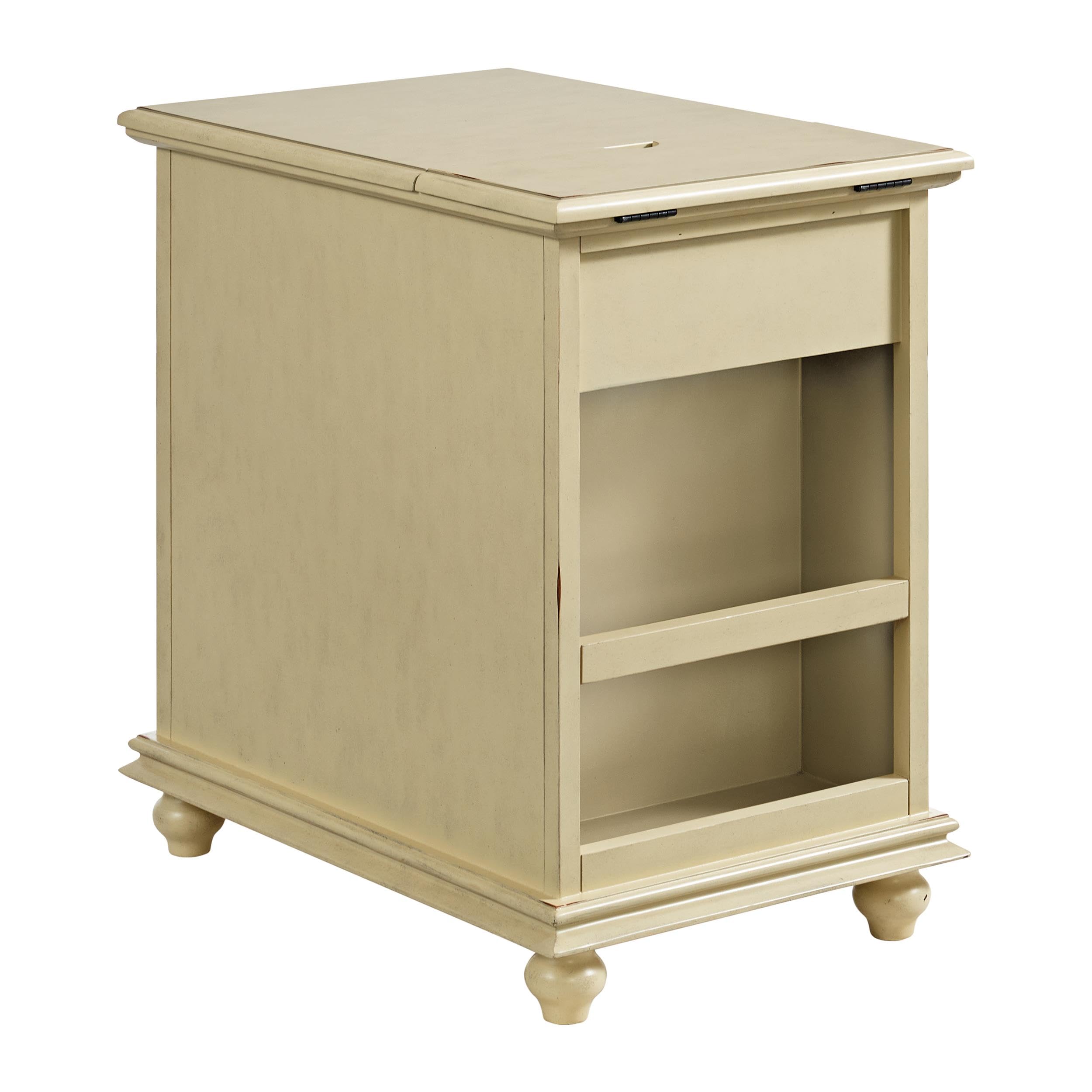 Martin Svensson Home Elegant Chairside End Table with Power, Antique Cream White