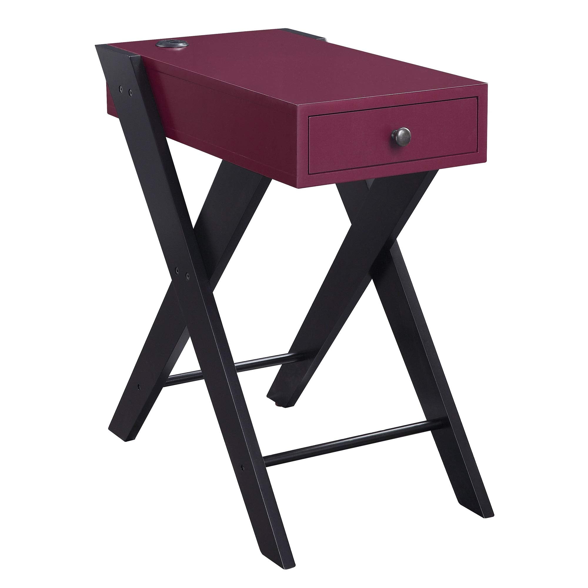 Benjara Wooden Frame Side Table With X Shaped Legs And 1 Drawer, Purple And Black