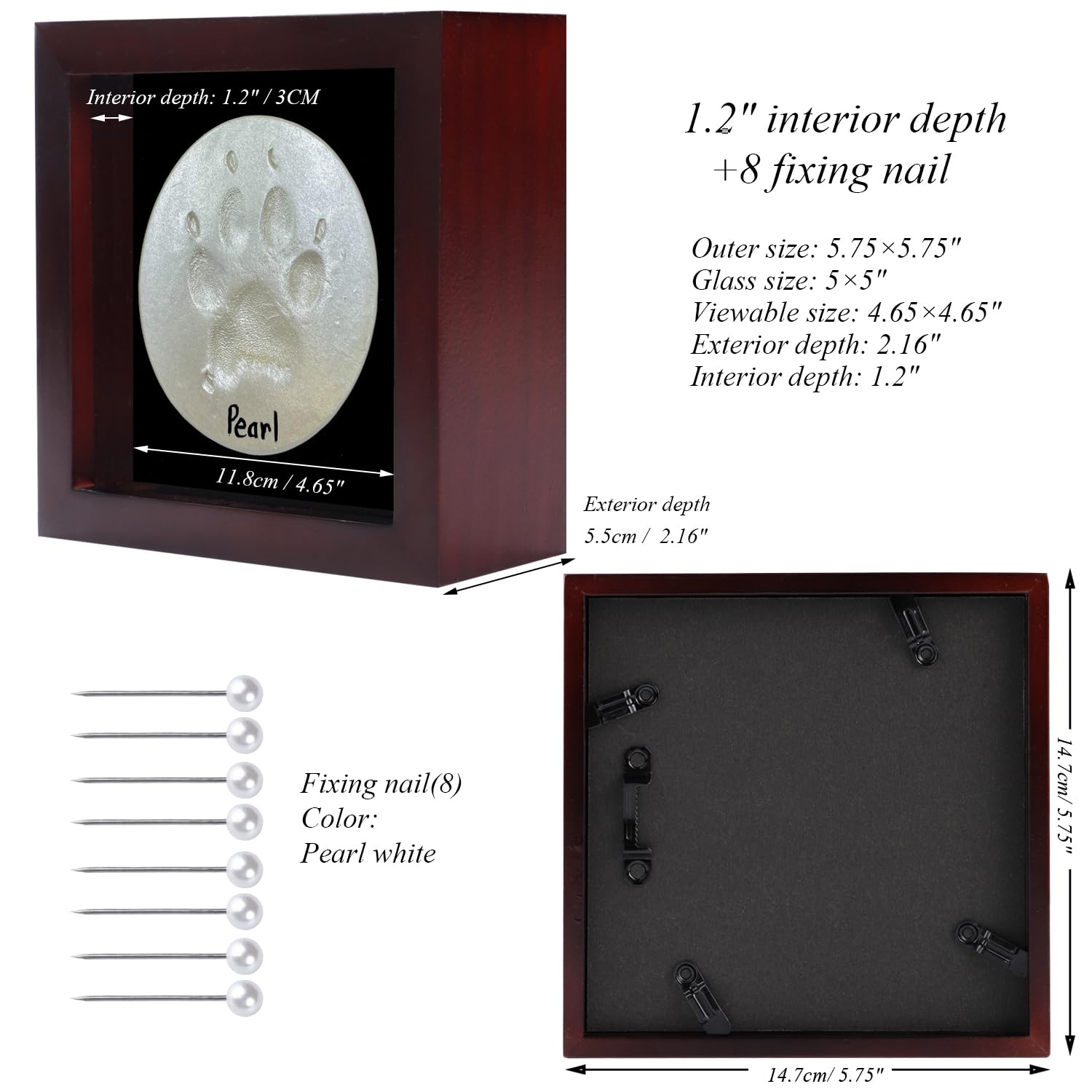 1Dot2 5X5 Small Shadow Box Frame Display Case, Grade A Natural Pine Wood Hd Glass Front Soft Linen Back, 1.2 Inches Interior Dep