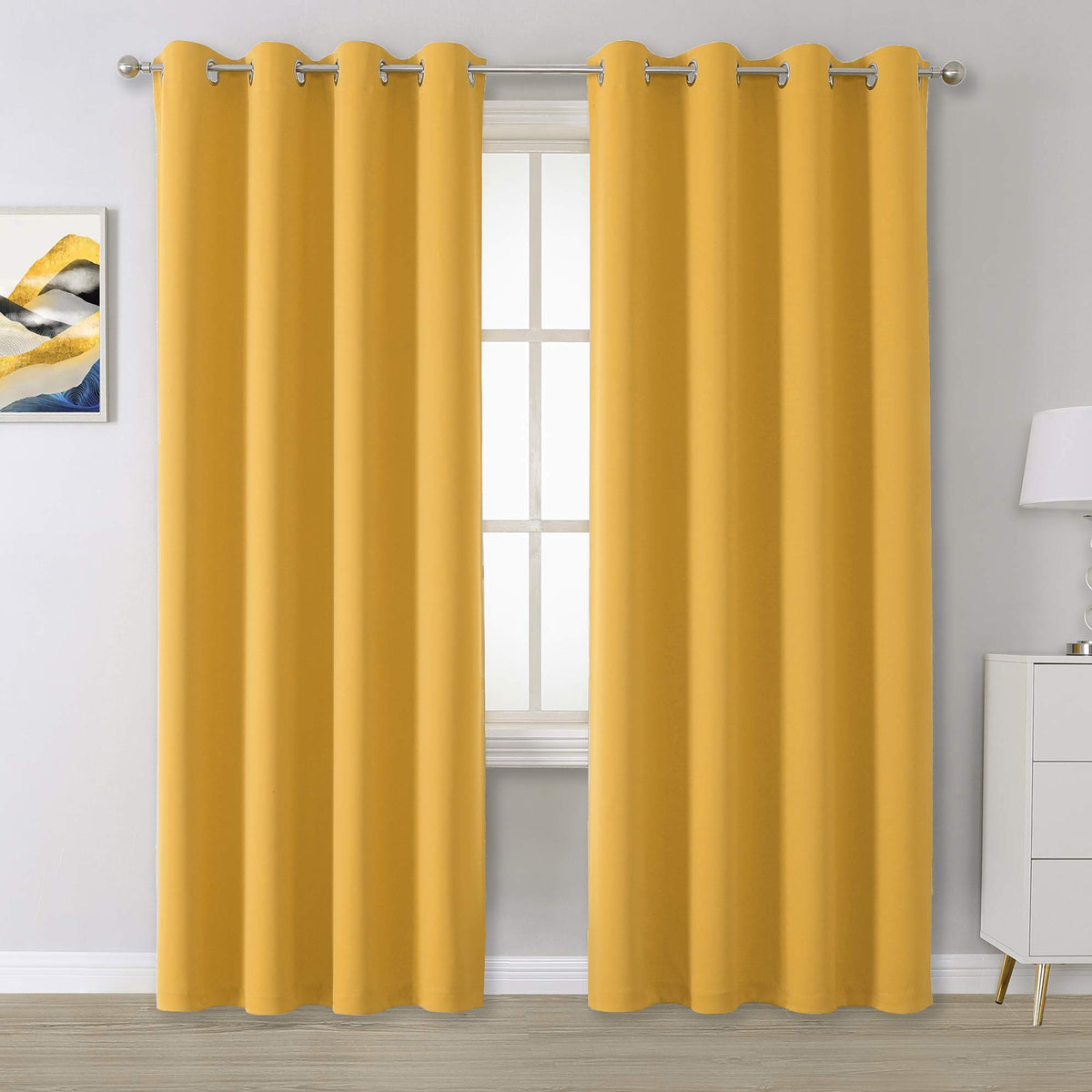 Dualife Yellow Curtains 84 Inches Long Blackout Curtain Panels For Bedroom Room Darkening Gold Solid Window Drapes For Living Ro
