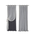 Best Home Fashion Mix & Match Tulle Sheer Lace & Blackout Curtain Set - Antique Bronze Grommet Top - Dark Grey - 52W X 84L - (2 