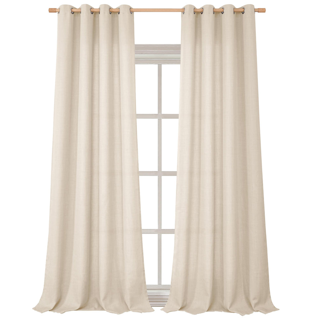 Bgment Natural Faux Linen Curtains For Bedroom, Grommet Thick Linen Semi Sheer Drapes Light Filtering Privacy Window Treatments Curtains For Living Room, Set Of 2 Panels, 52 X 120 Inch, Light Beige