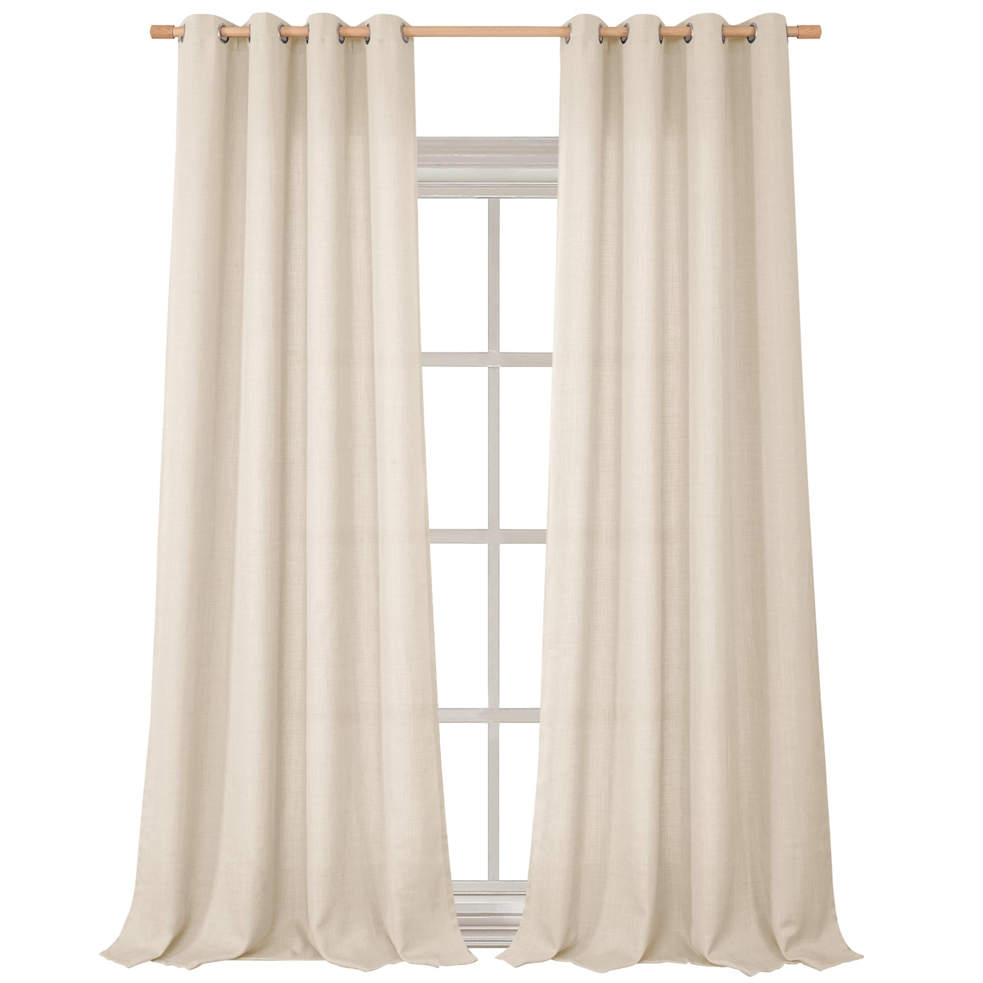 Bgment Natural Faux Linen Curtains For Bedroom, Grommet Thick Linen Semi Sheer Drapes Light Filtering Privacy Window Treatments Curtains For Living Room, Set Of 2 Panels, 52 X 120 Inch, Light Beige