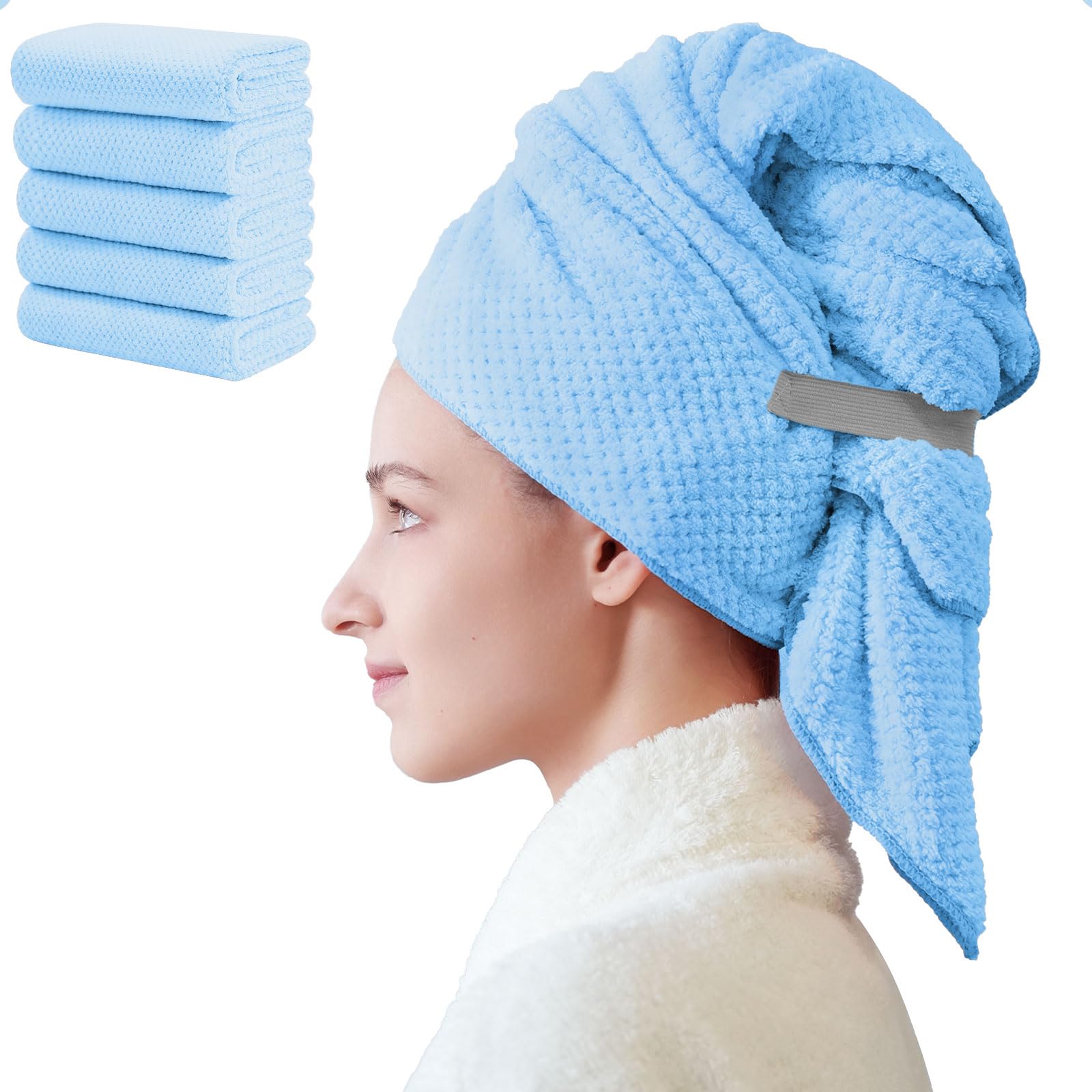 Wuwahold Microfiber Hair Towels, Waffle Hair Towel Set, Super Soft Highly Absorbent, Sturdy Quick Drying Turbans for Long, Thick