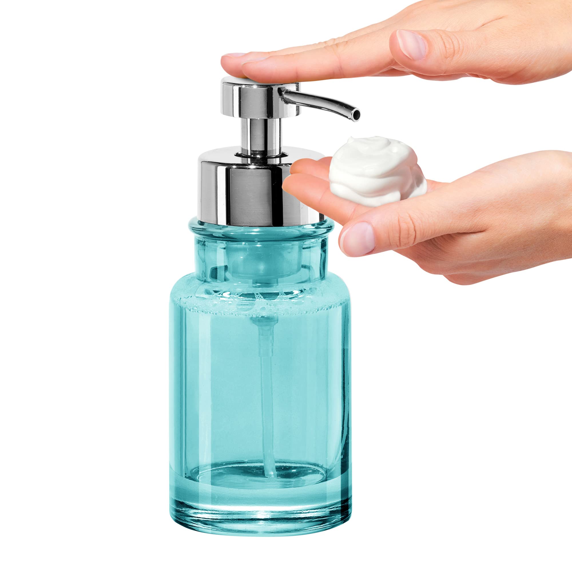 Oggi Glass Foaming Soap Dispenser - 10Oz Capacity, Round, Heavy Glass - Stylish Refillable Foaming Hand Soap Dispenser, For Bath