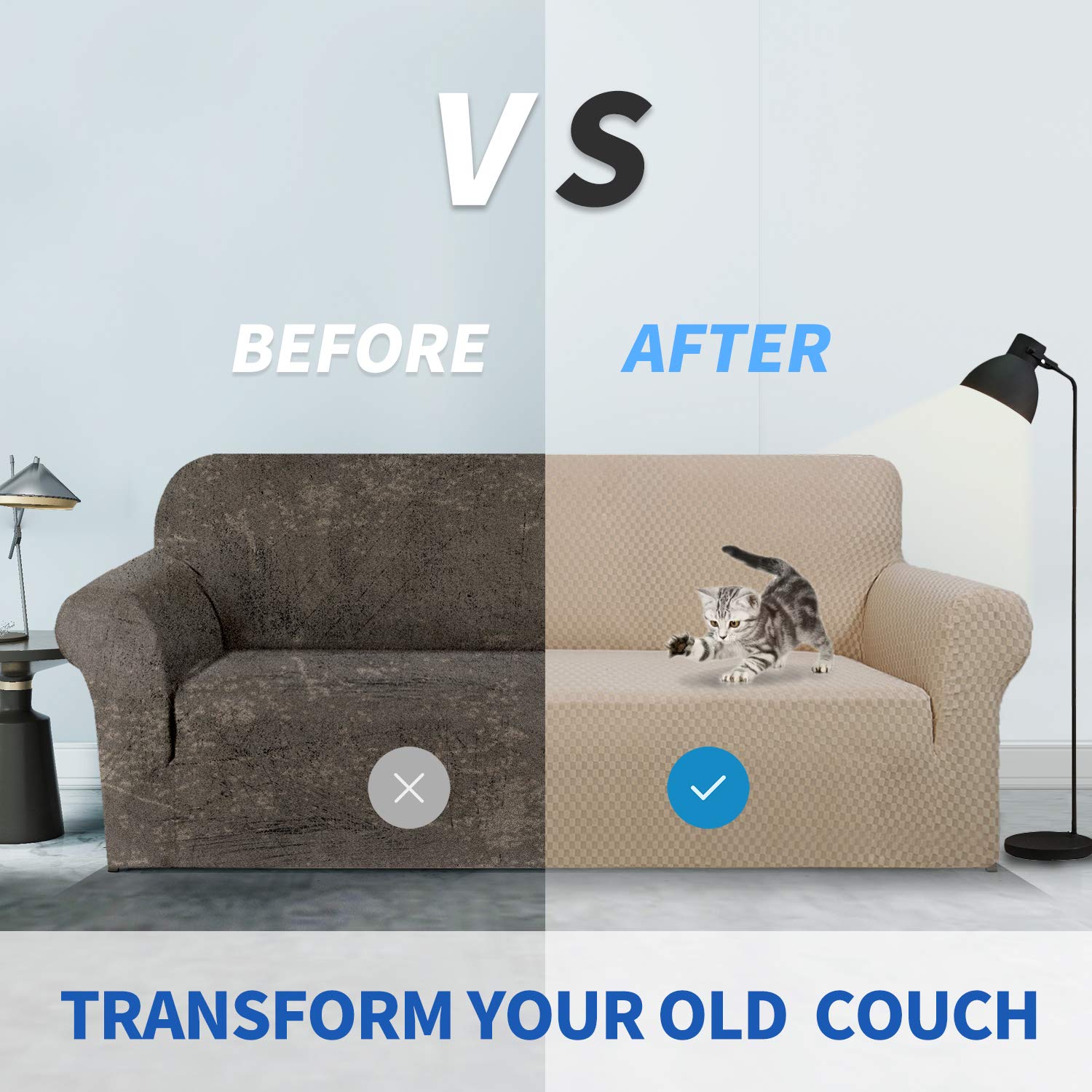 Znsayotx 1 Piece Jacquard Couch Covers For 2 Cushion Couch High Stretch Loveseat Slipcover For Pets Dogs Anti Slip Love Seat Sofa Slipcover Furniture Protector (Loveseat, Khaki)