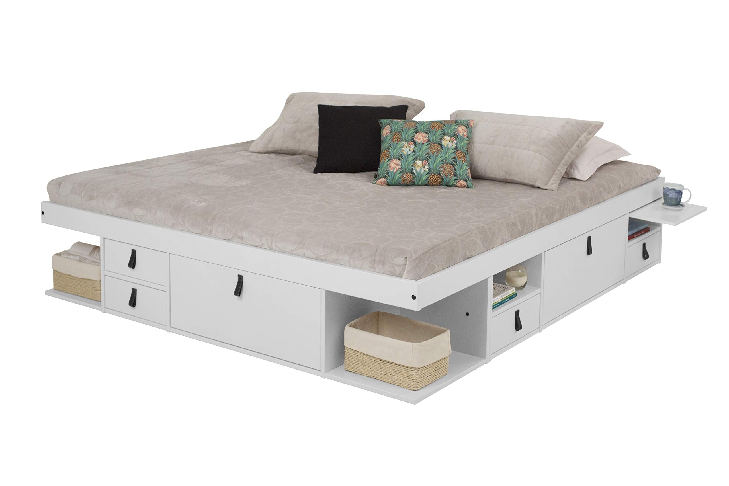 Memomad Bali Storage Platform Bed With Drawers (King Size, Off White)