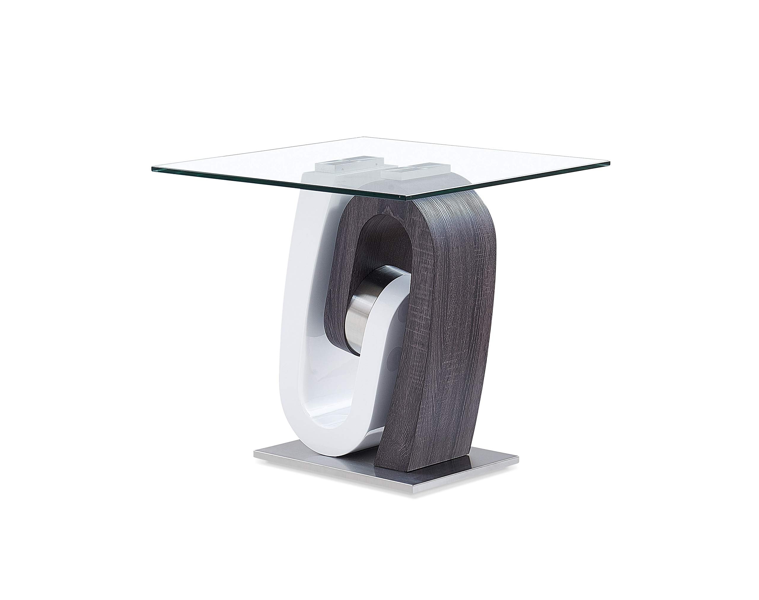 HomeRoots White and Dark Grey Ultra Modern Glass Top End Table